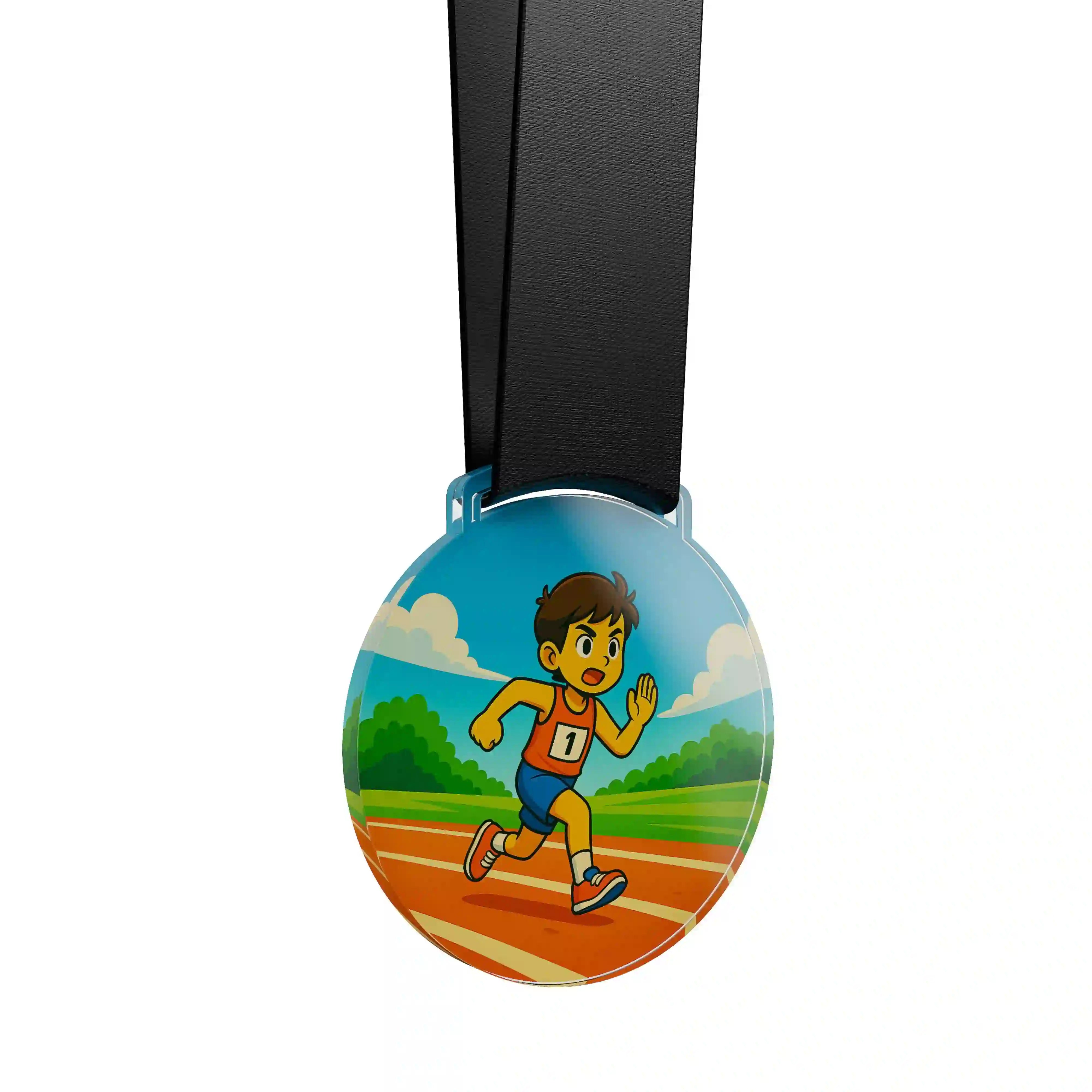 médaille en acrylique d'un jeune garçon faisant de l'athlétisme