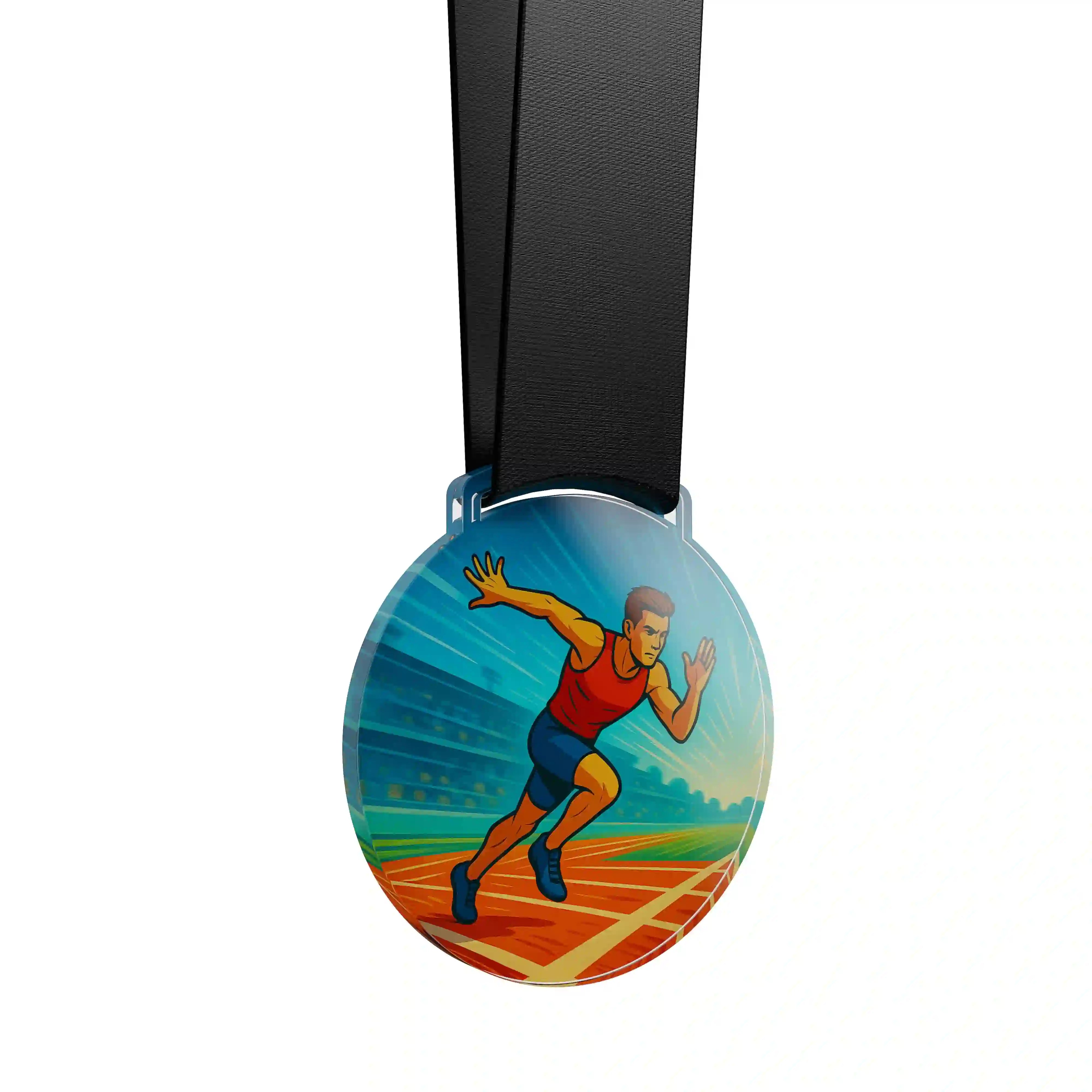 médaille en acrylique d'un homme en train de courir, représentant l'athlétisme
