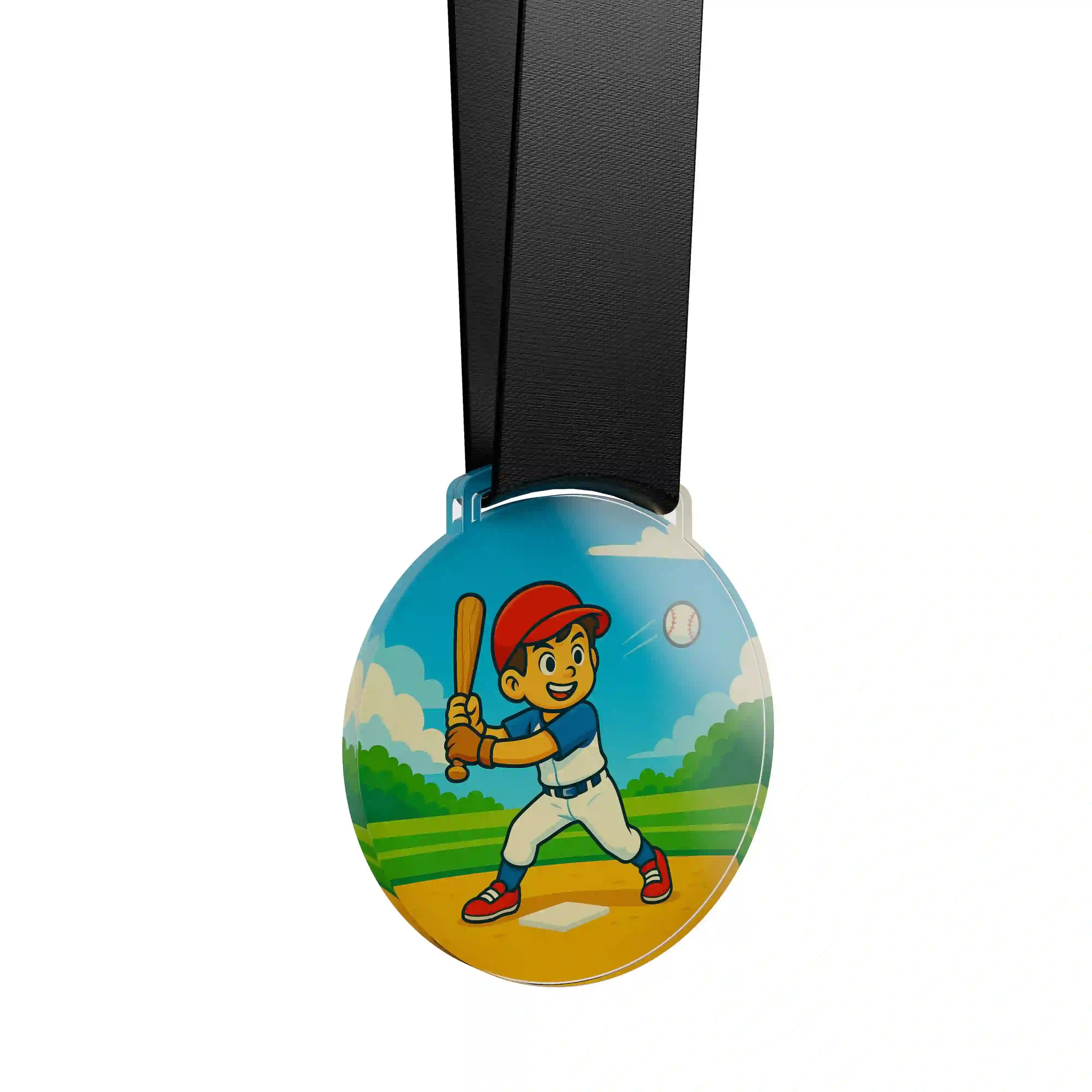médaille en acrylique d'un jeune garçon faisant du baseball