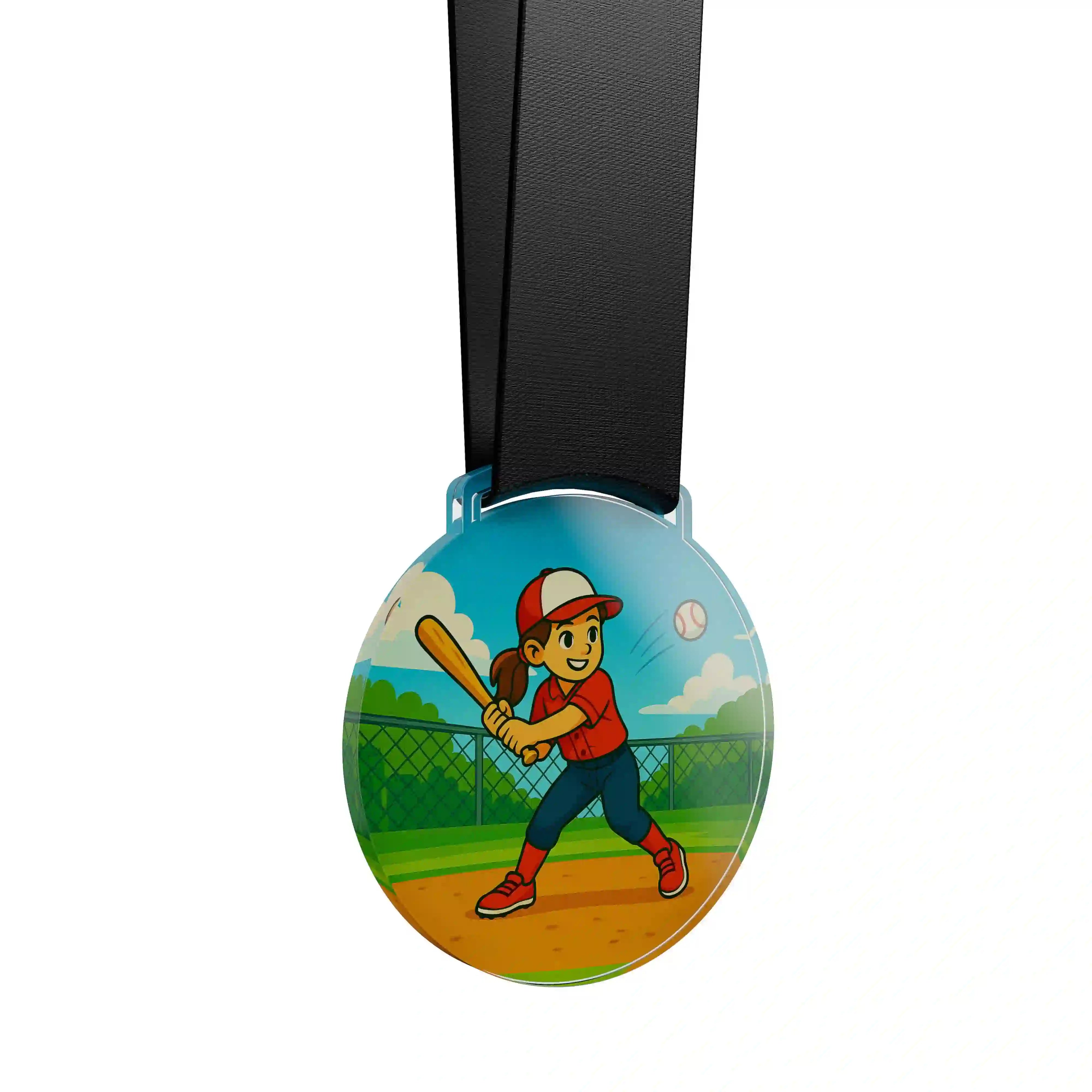 médaille acrylique d'une jeune fille faisant du baseball