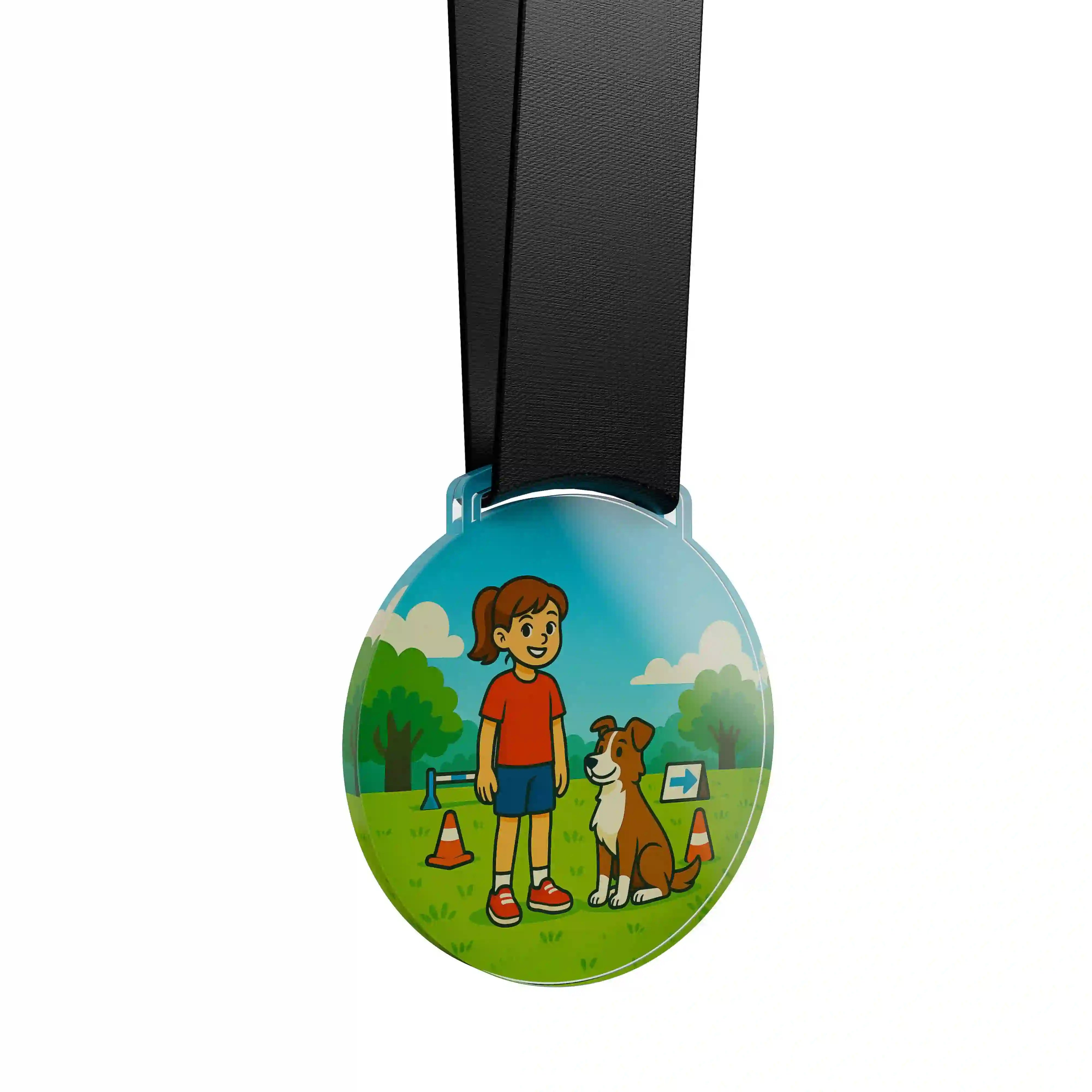 médaille acrylique d'une jeune fille faisant de la compétition canine
