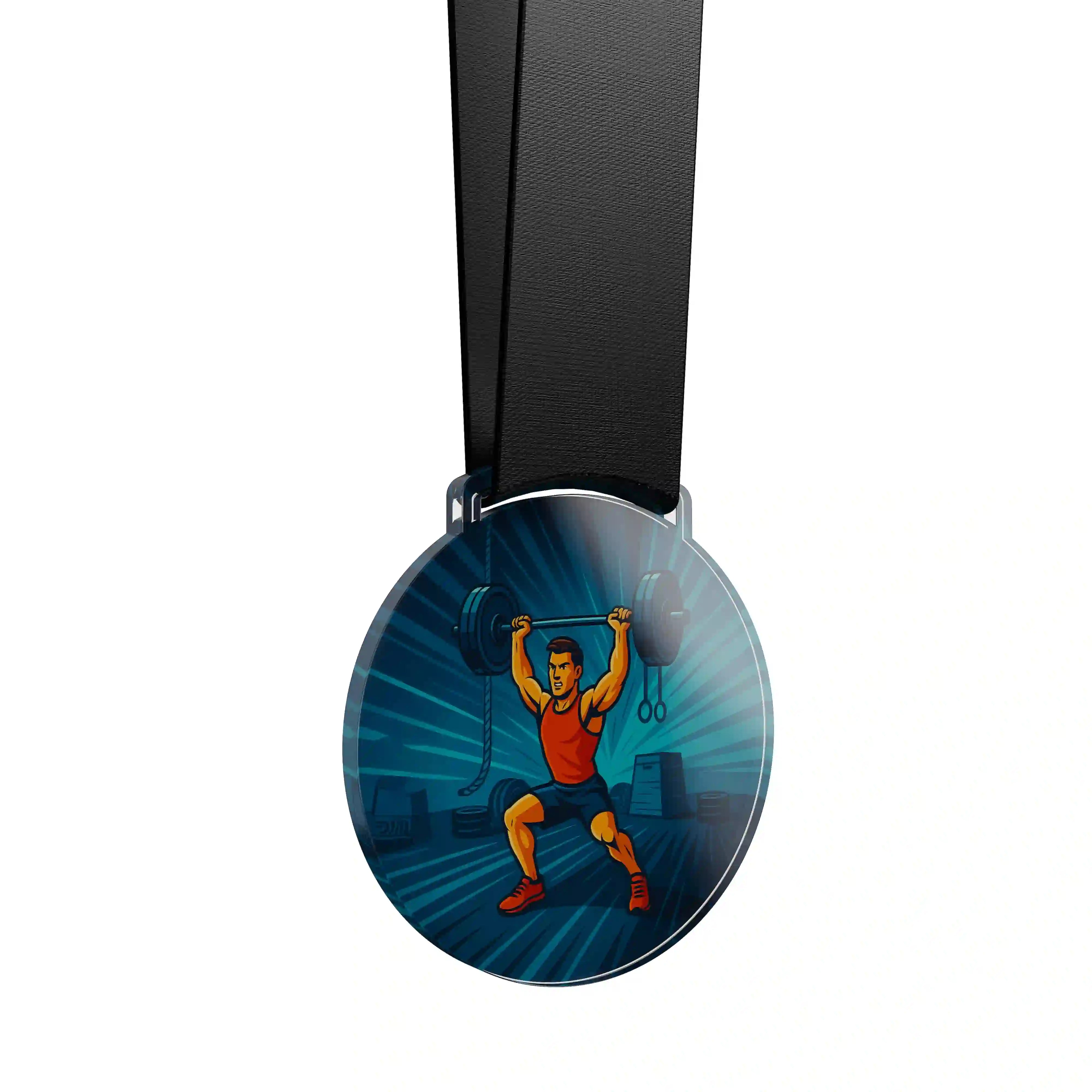 médaille en acrylique d'un homme faisant du crossfit