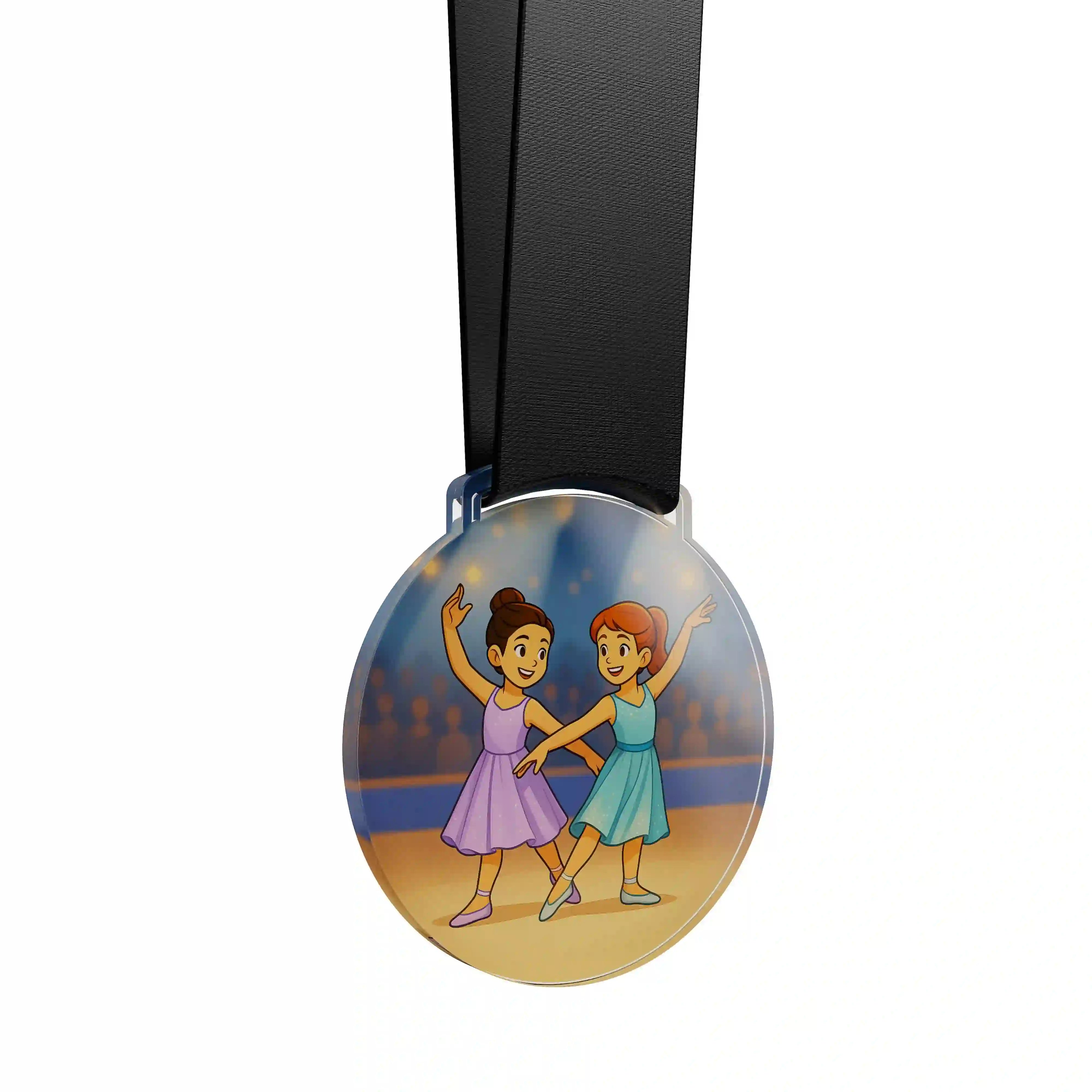médaille acrylique d'un duo de jeune fille faisant de la danse contemporaine