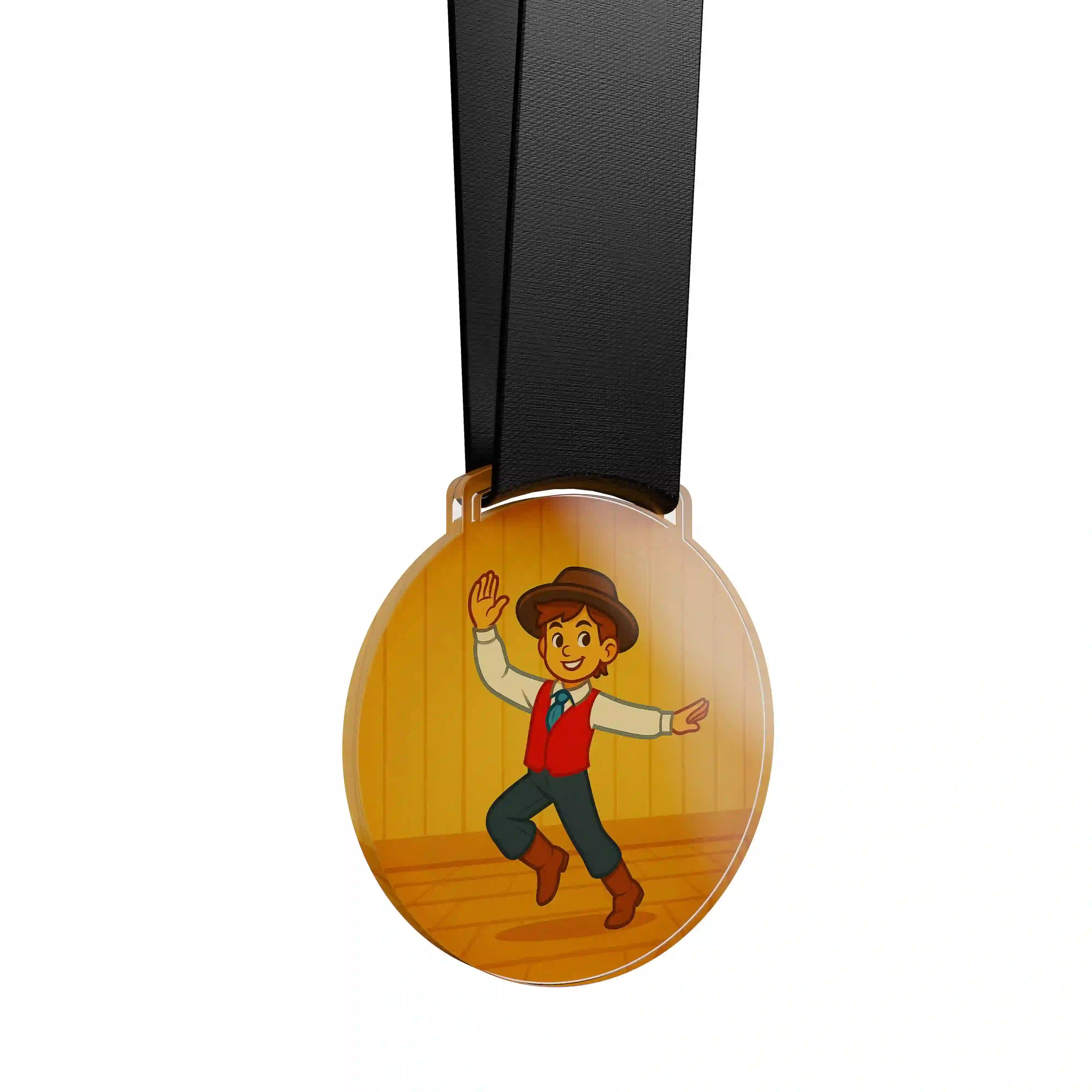 médaille acrylique d'un jeune garçon faisant de la danse folklorique