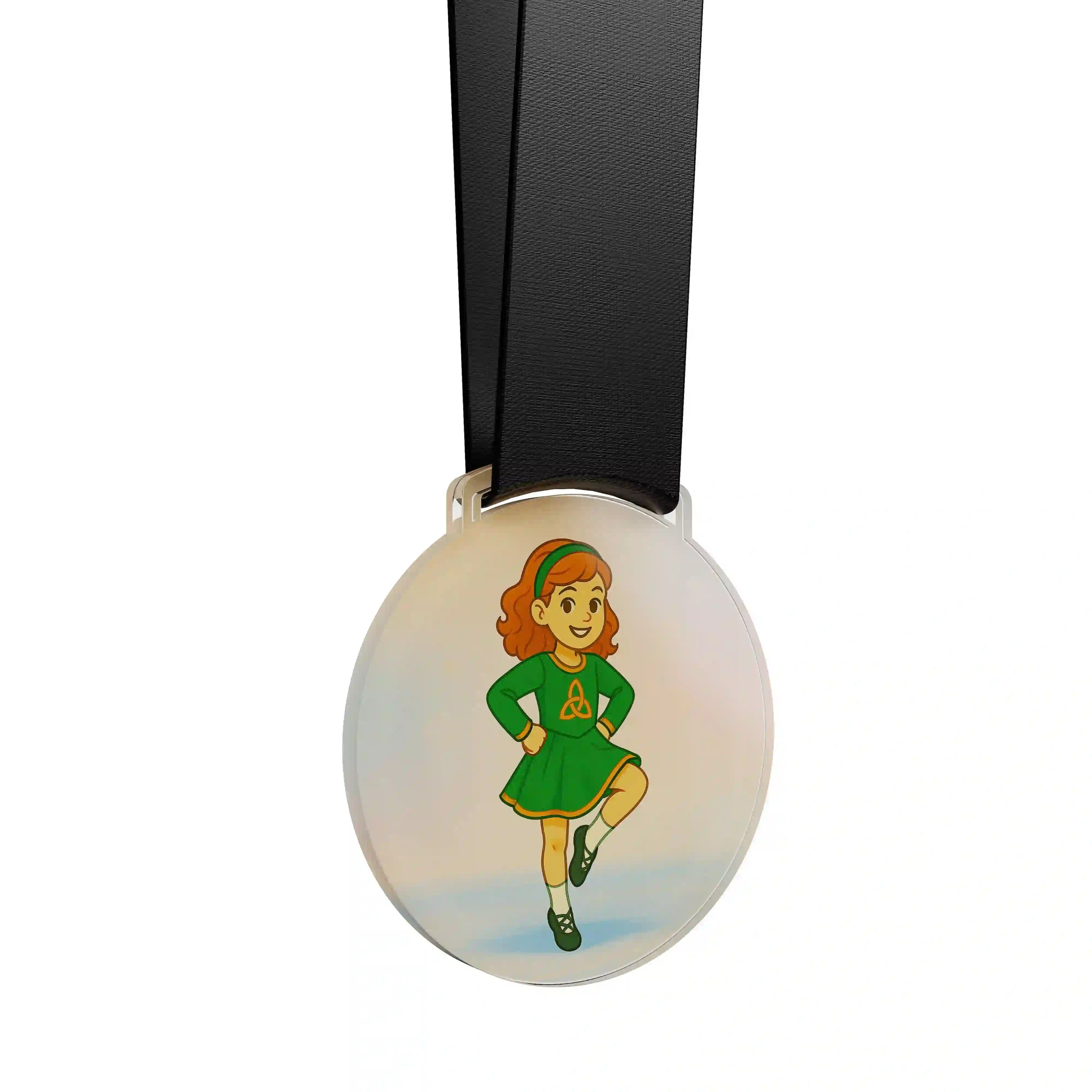 médaille acrylique d'une jeune fille faisant de la danse irlandaise