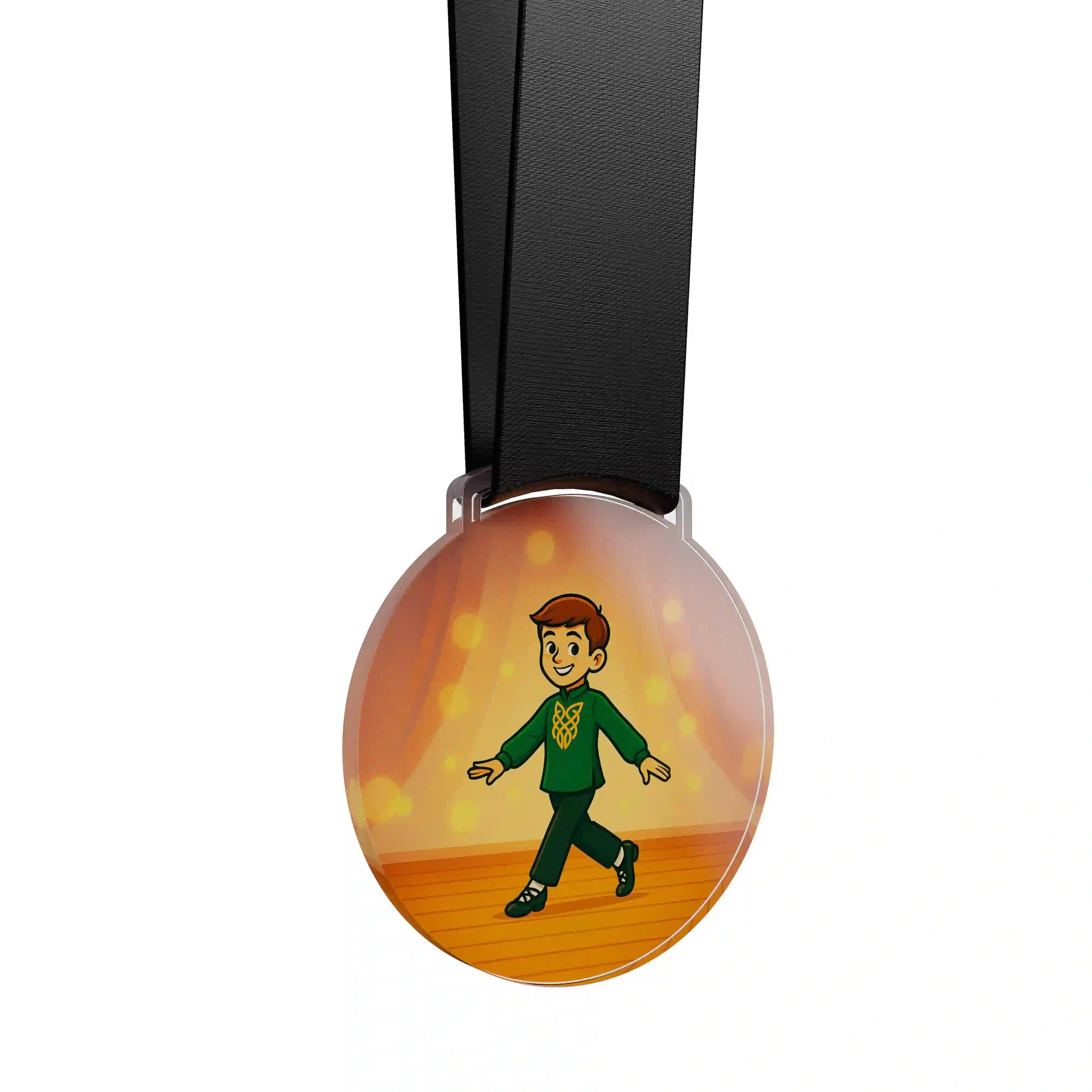 médaille acrylique d'un jeune garçon faisant de la danse irlandaise