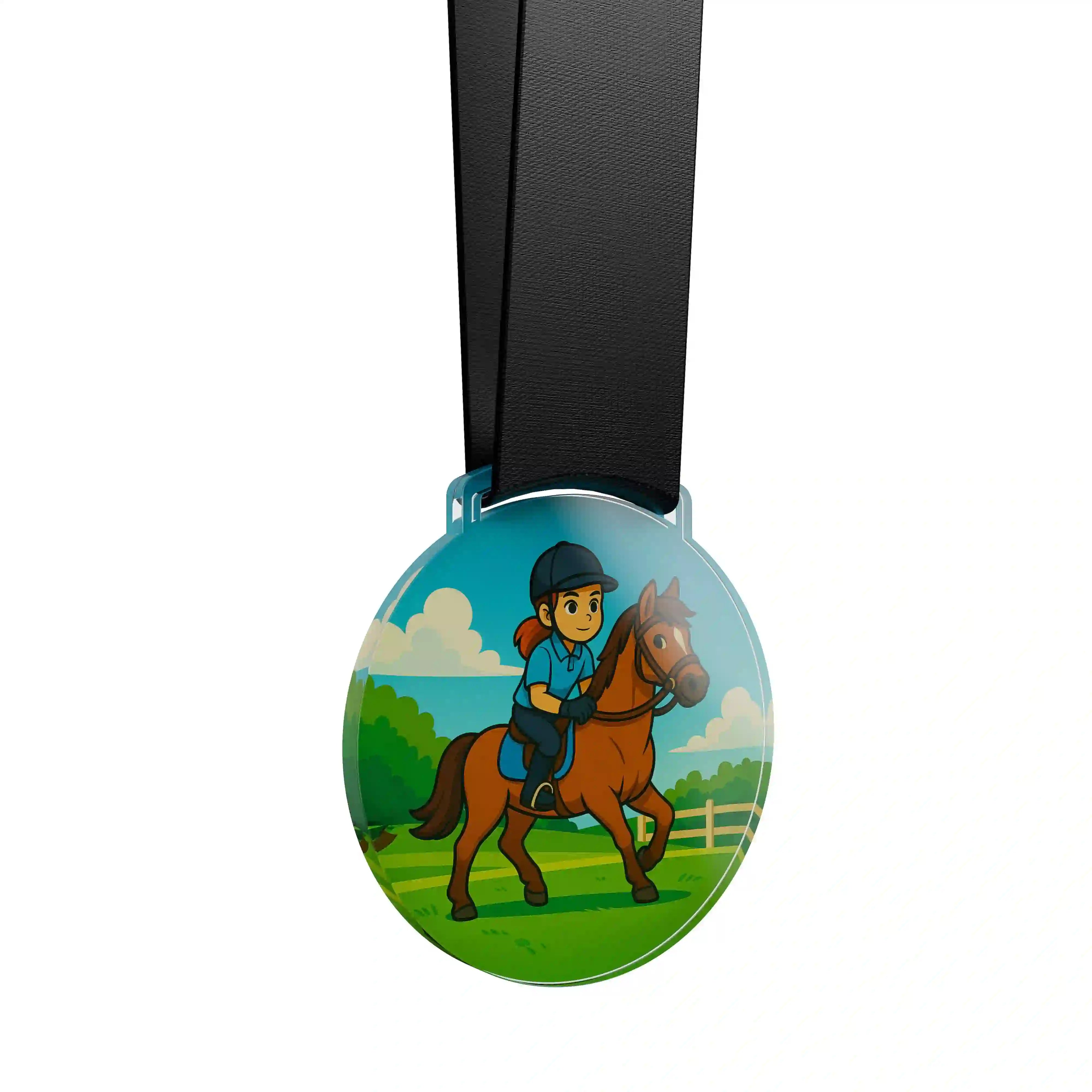 médaille acrylique d'une fille faisant de l'équitation