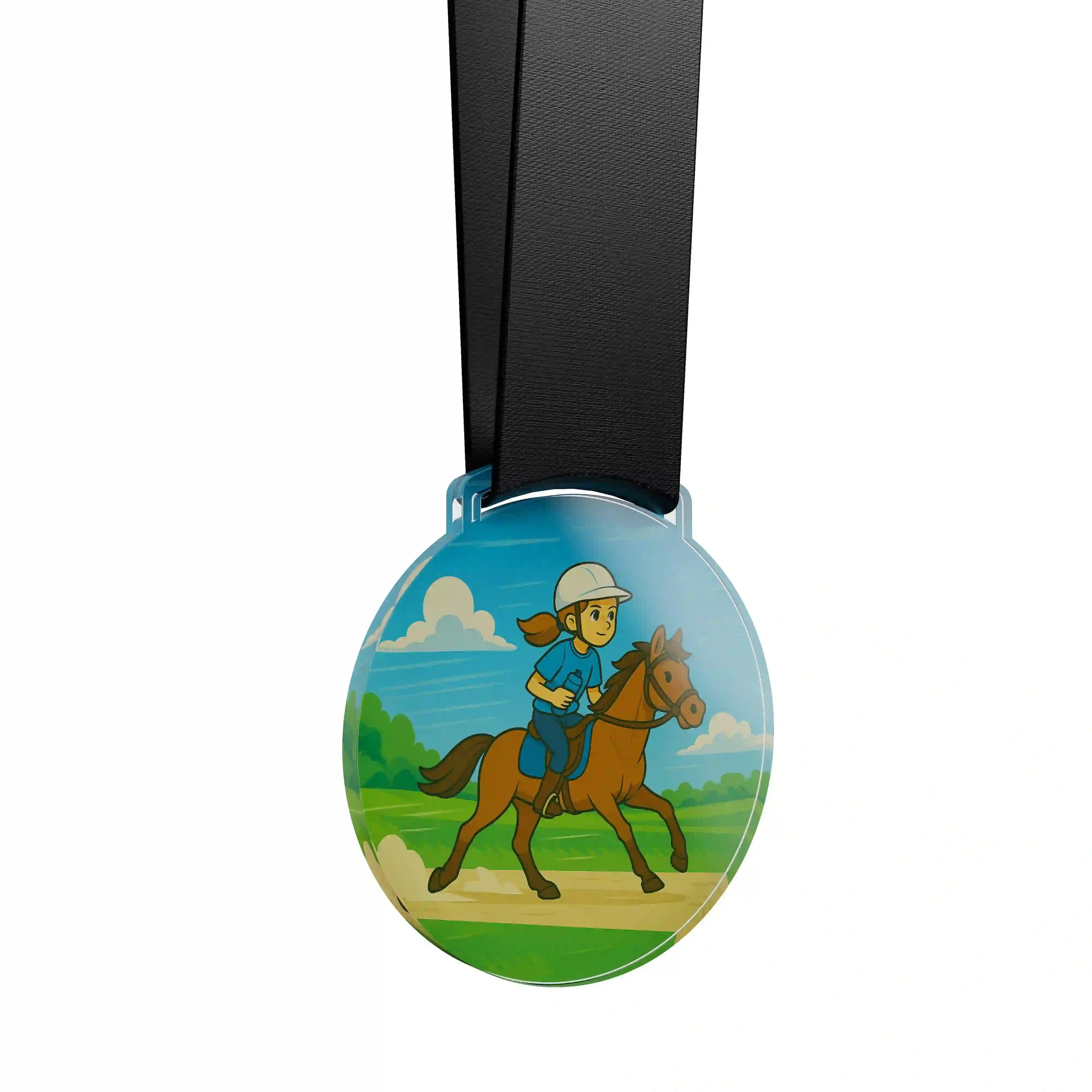médaille acrylique d'une jeune fille faisant de l’équestre endurance