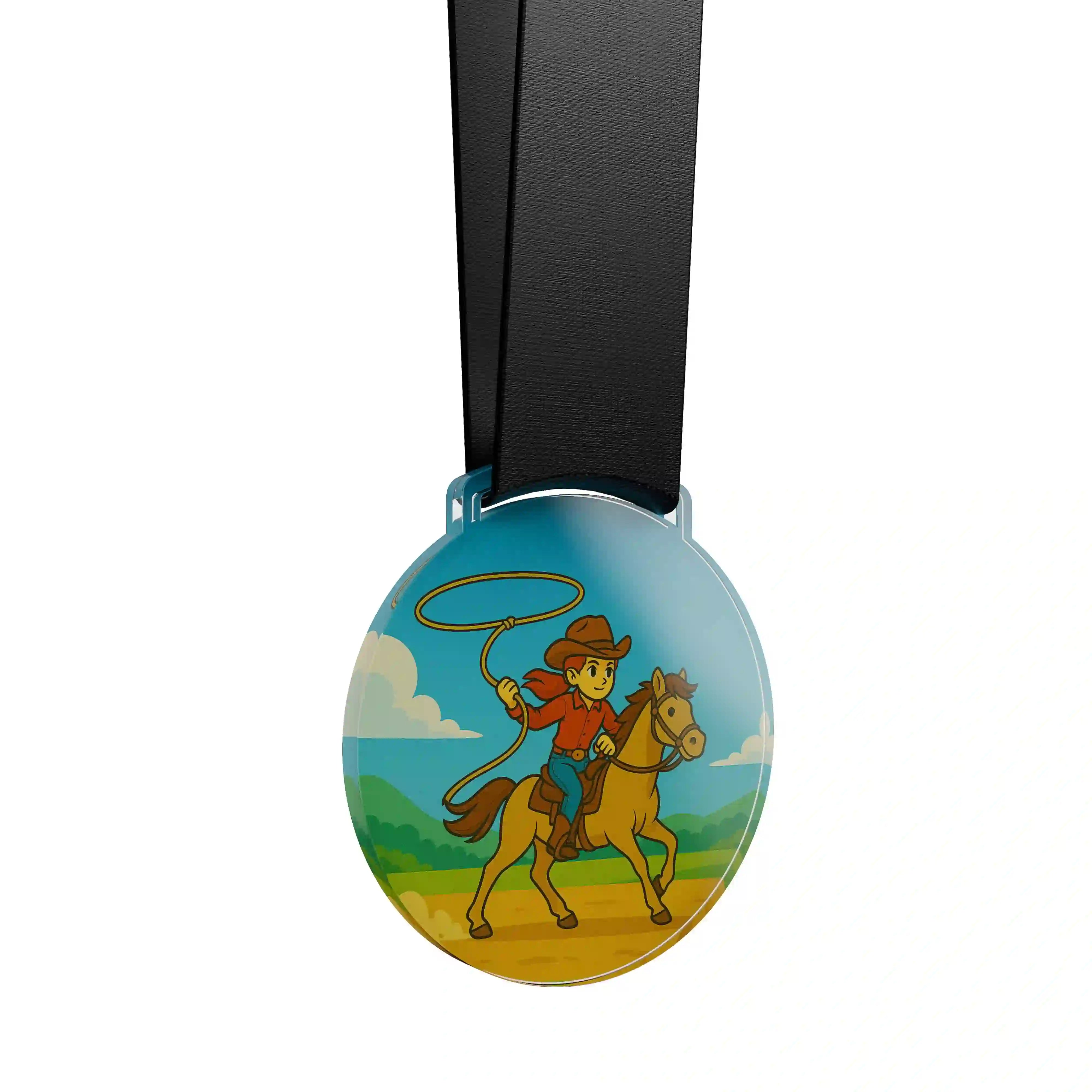 médaille acrylique d'une jeune fille faisant de l’équestre western