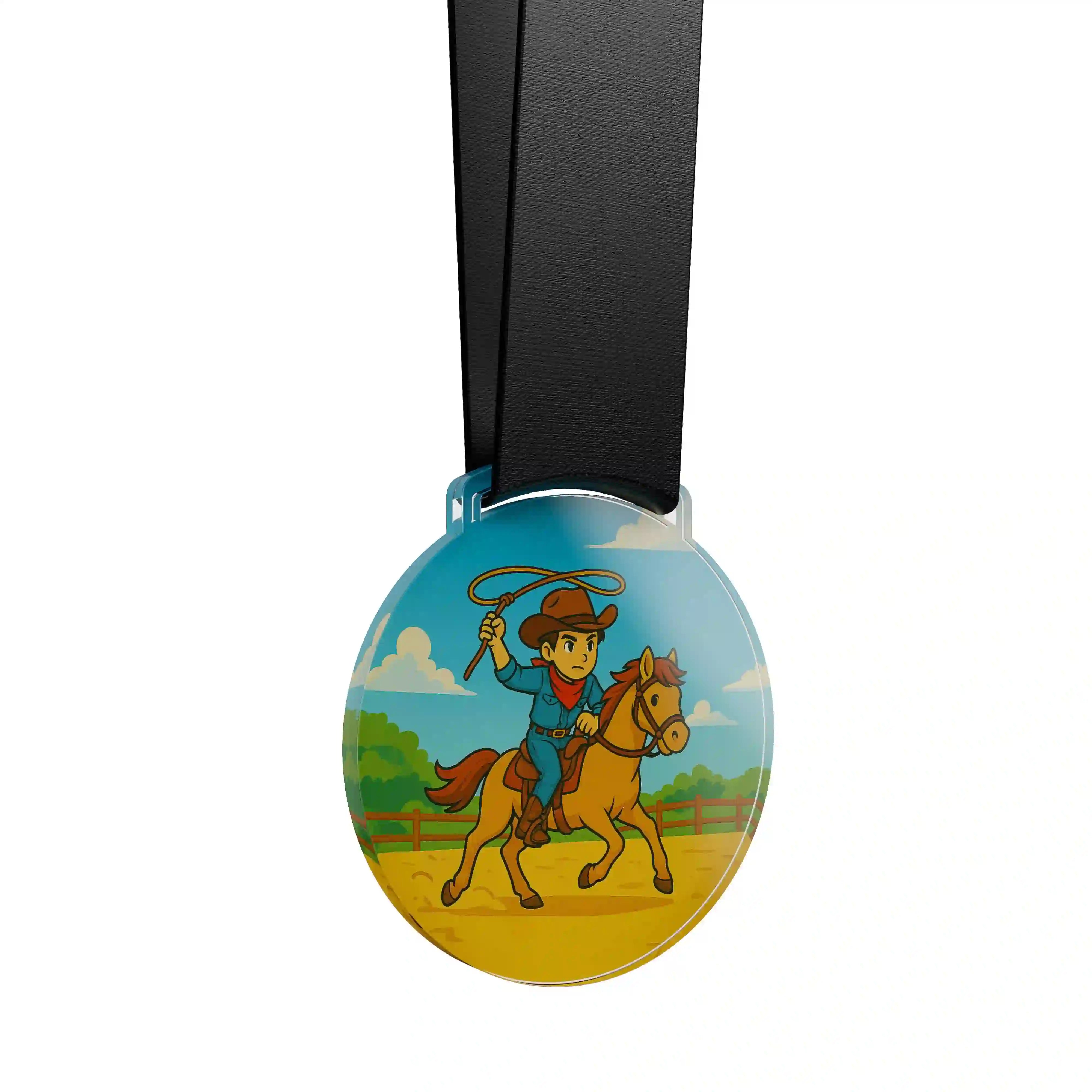médaille acrylique d'un garçon faisant de l’équestre western
