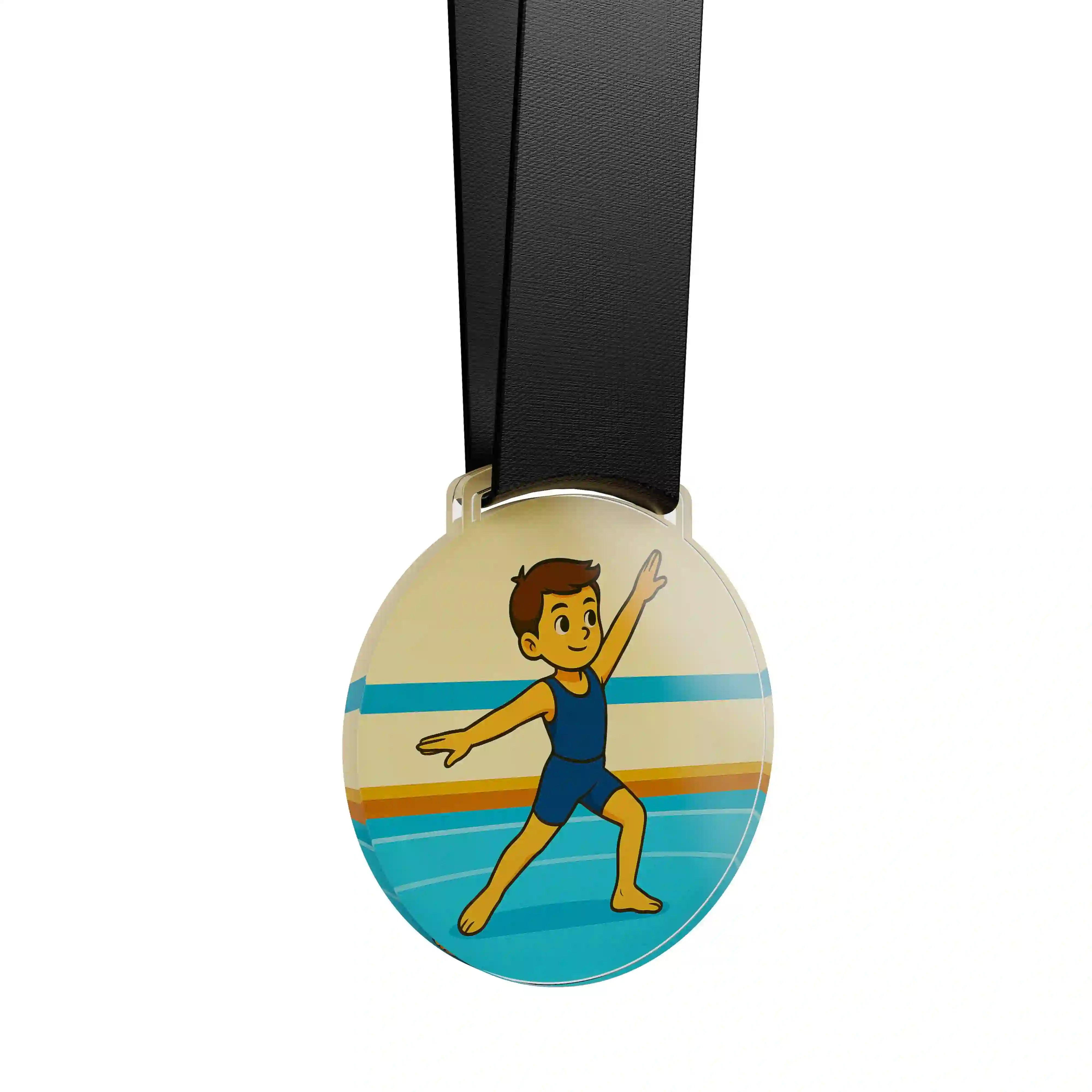 médaille acrylique d'un jeune garçon faisant de la gymnastique