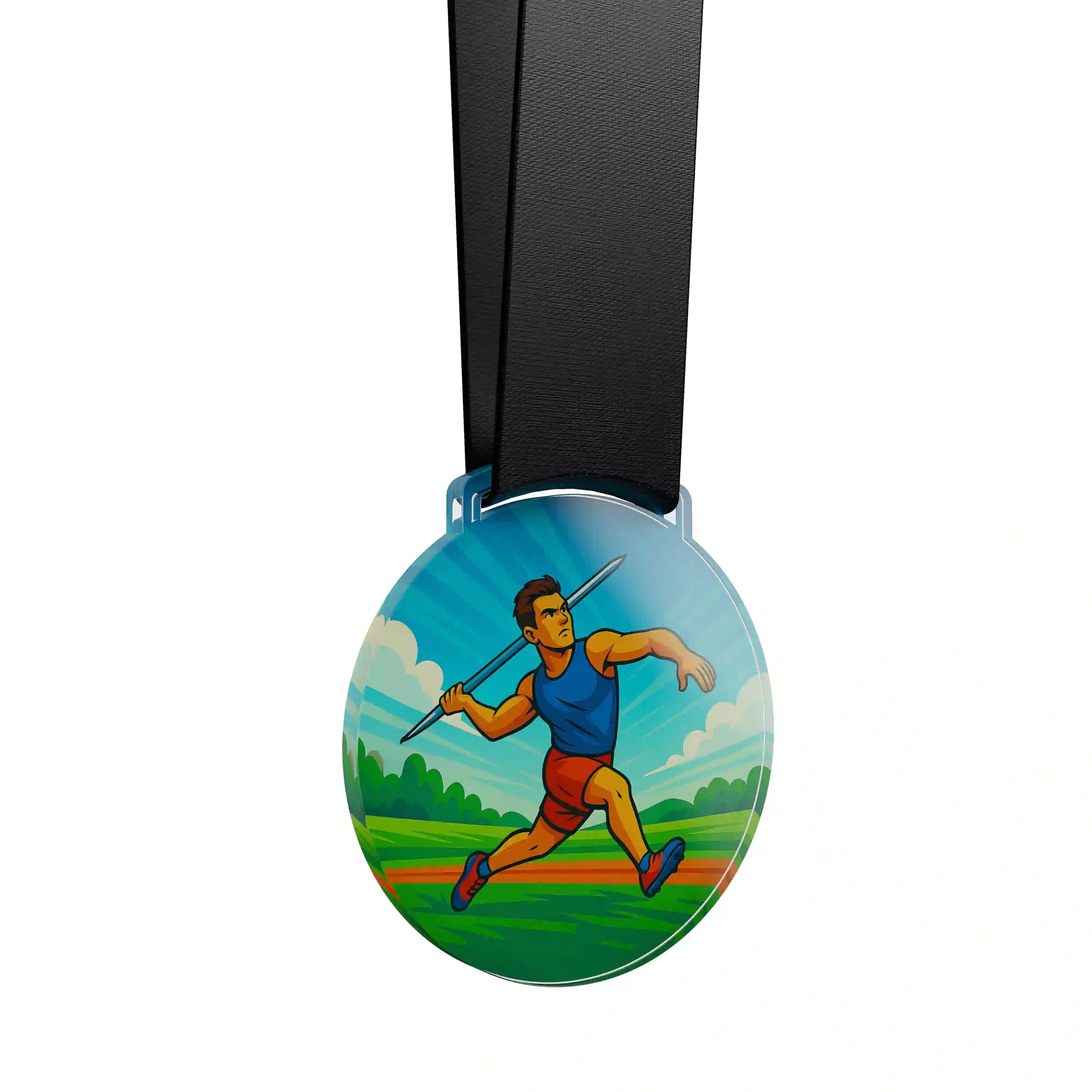 médaille acrylique d'un homme faisant du javelot