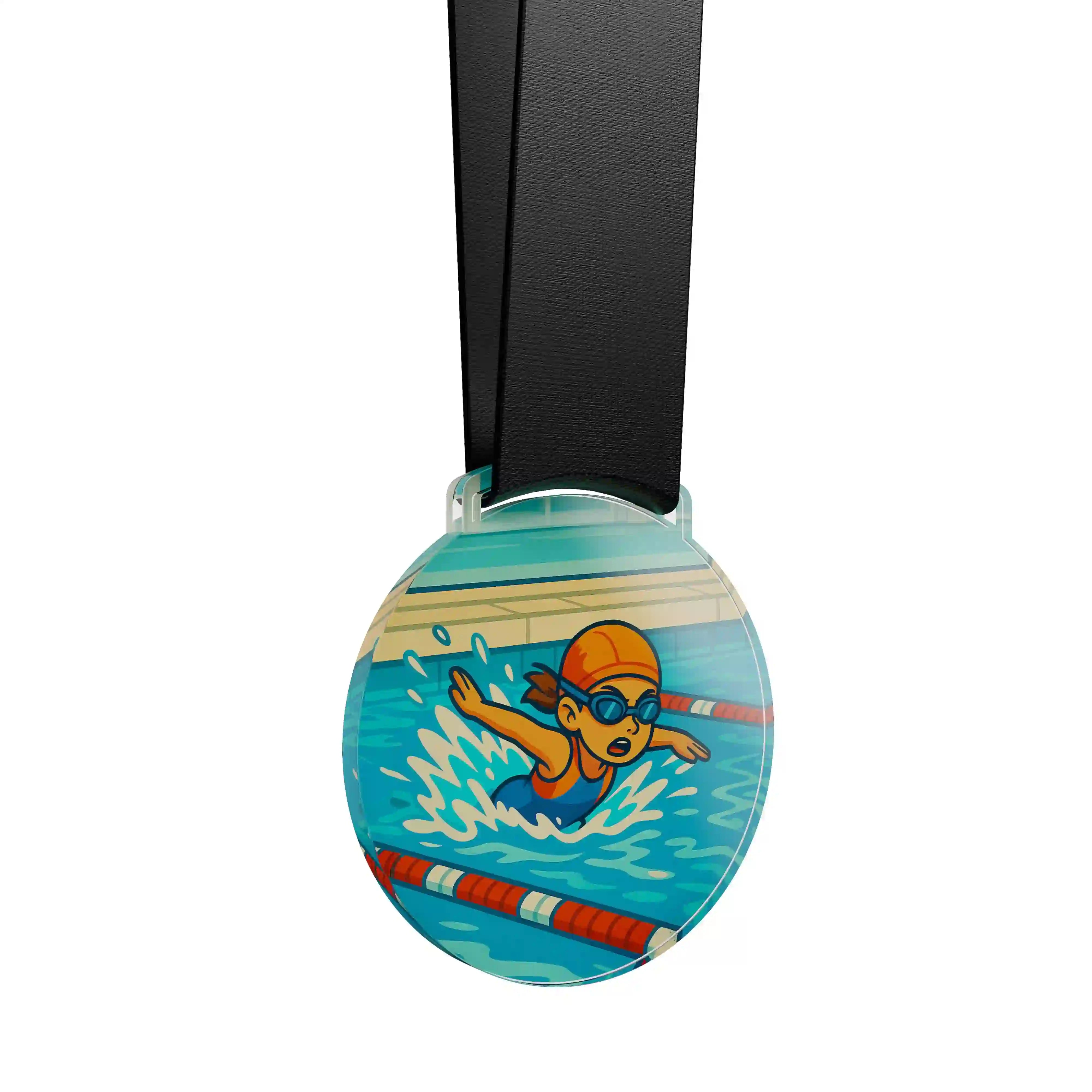 médaille acrylique d'une jeune fille faisant de la natation