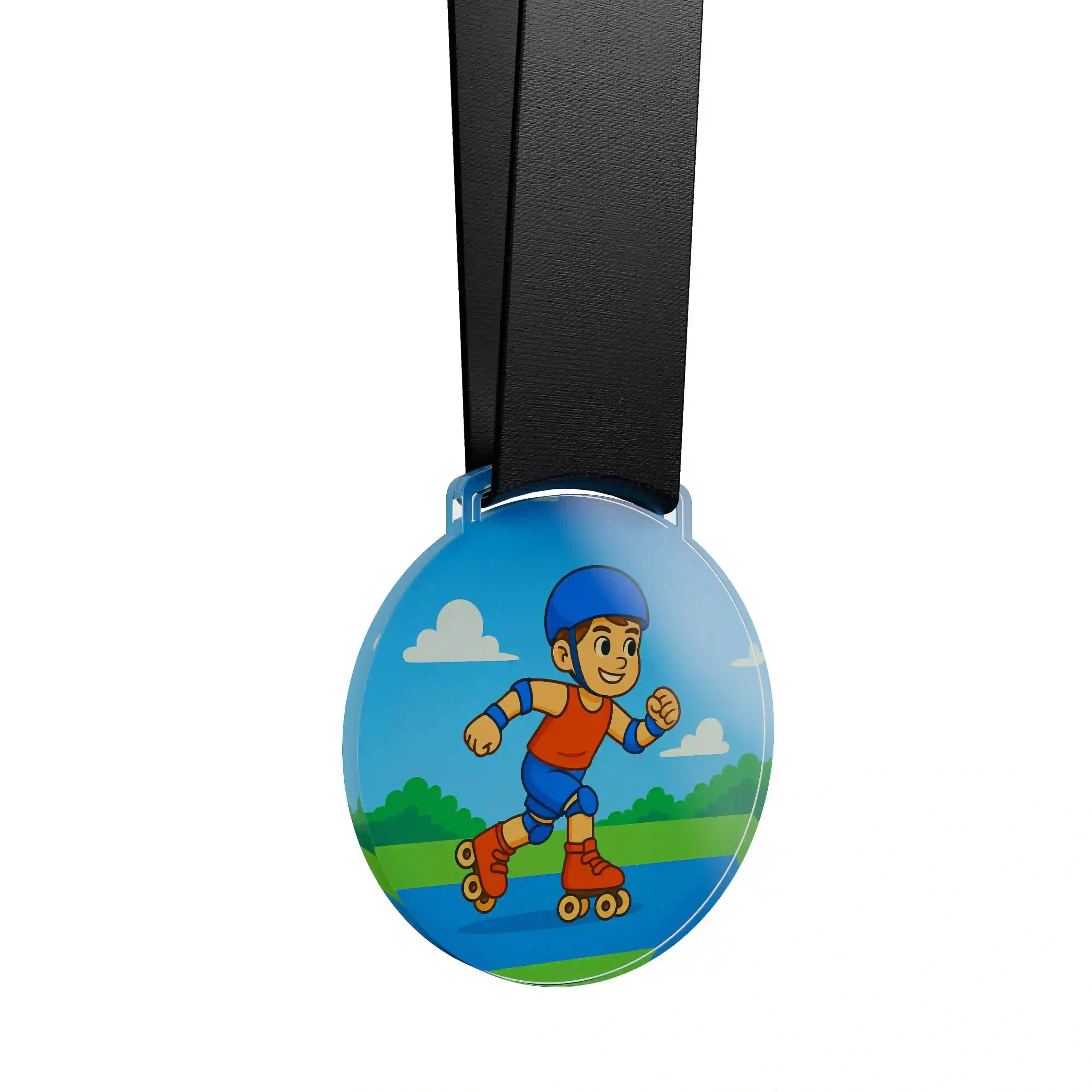 médaille acrylique d'un jeune garçon faisant du patin