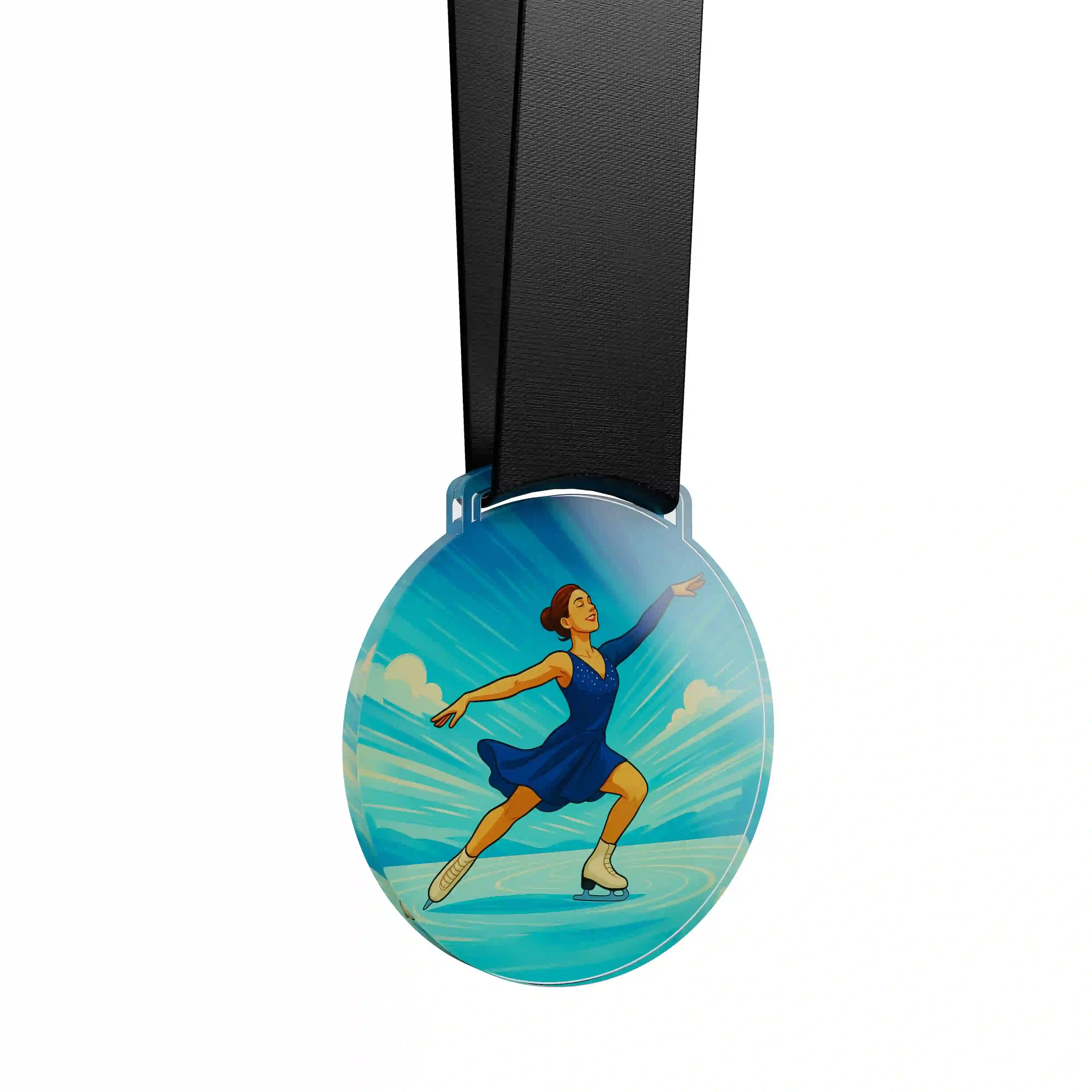médaille acrylique d'une femme faisant du patinage artistique