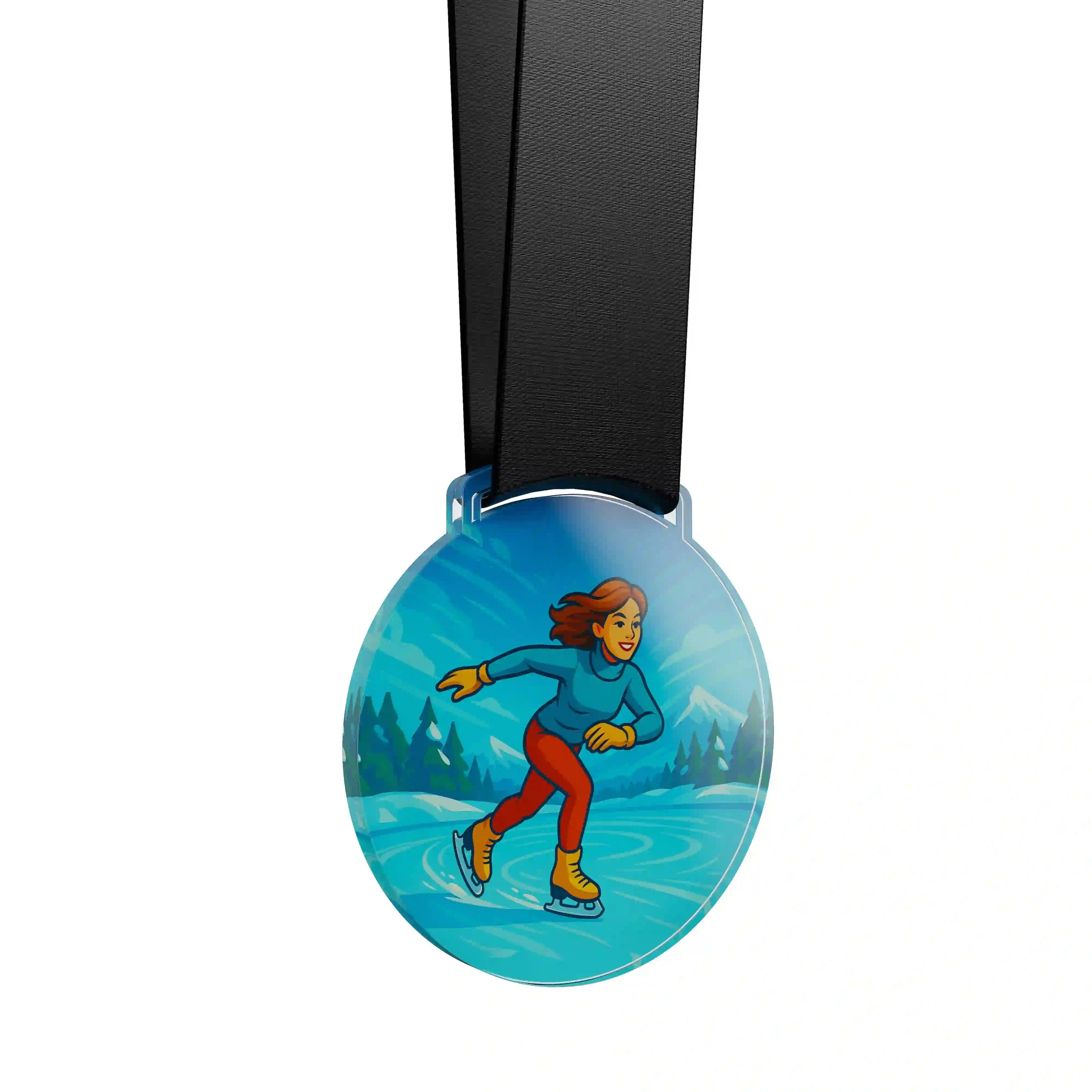 médaille acrylique d'une femme faisant du patin