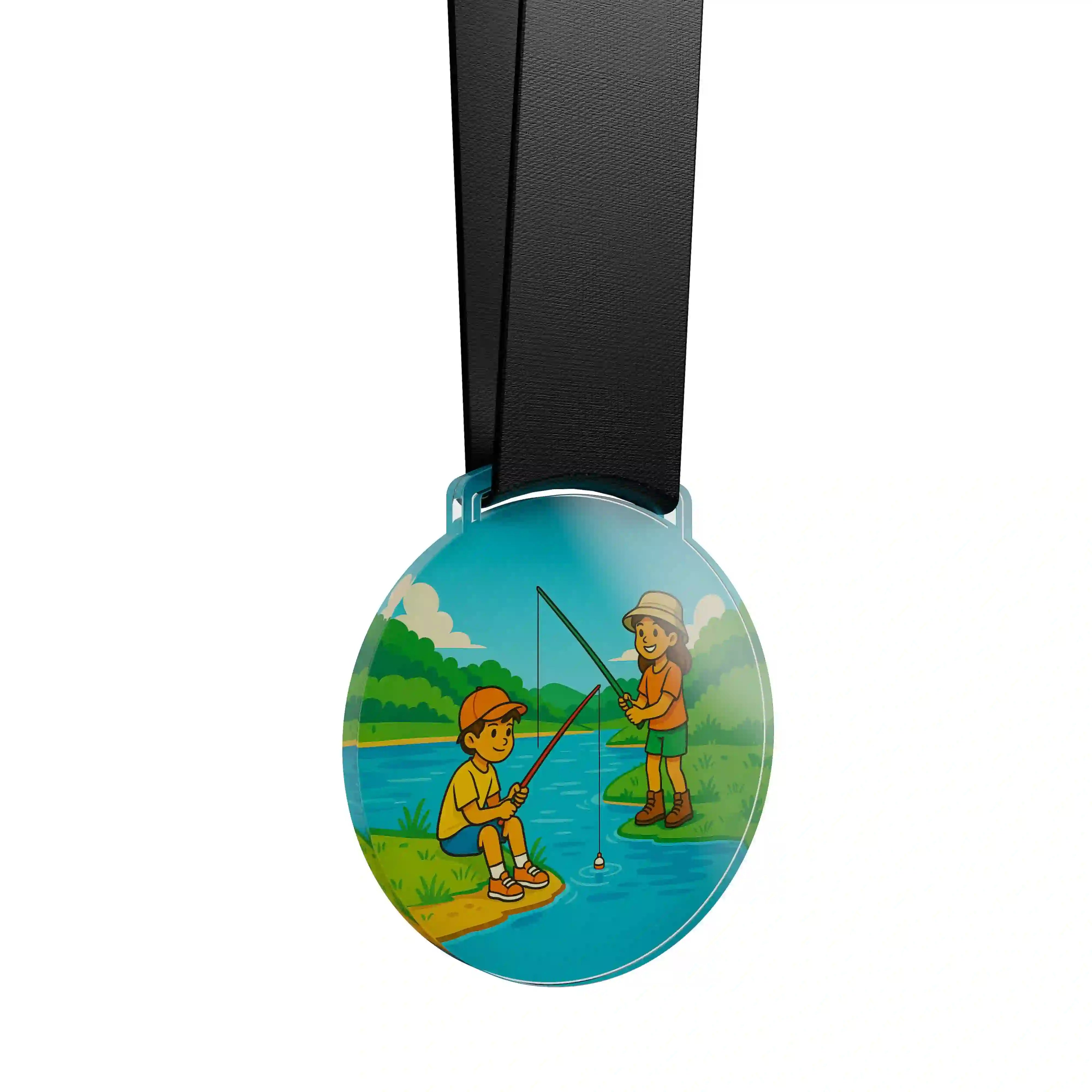médaille acrylique d'enfants qui pêche