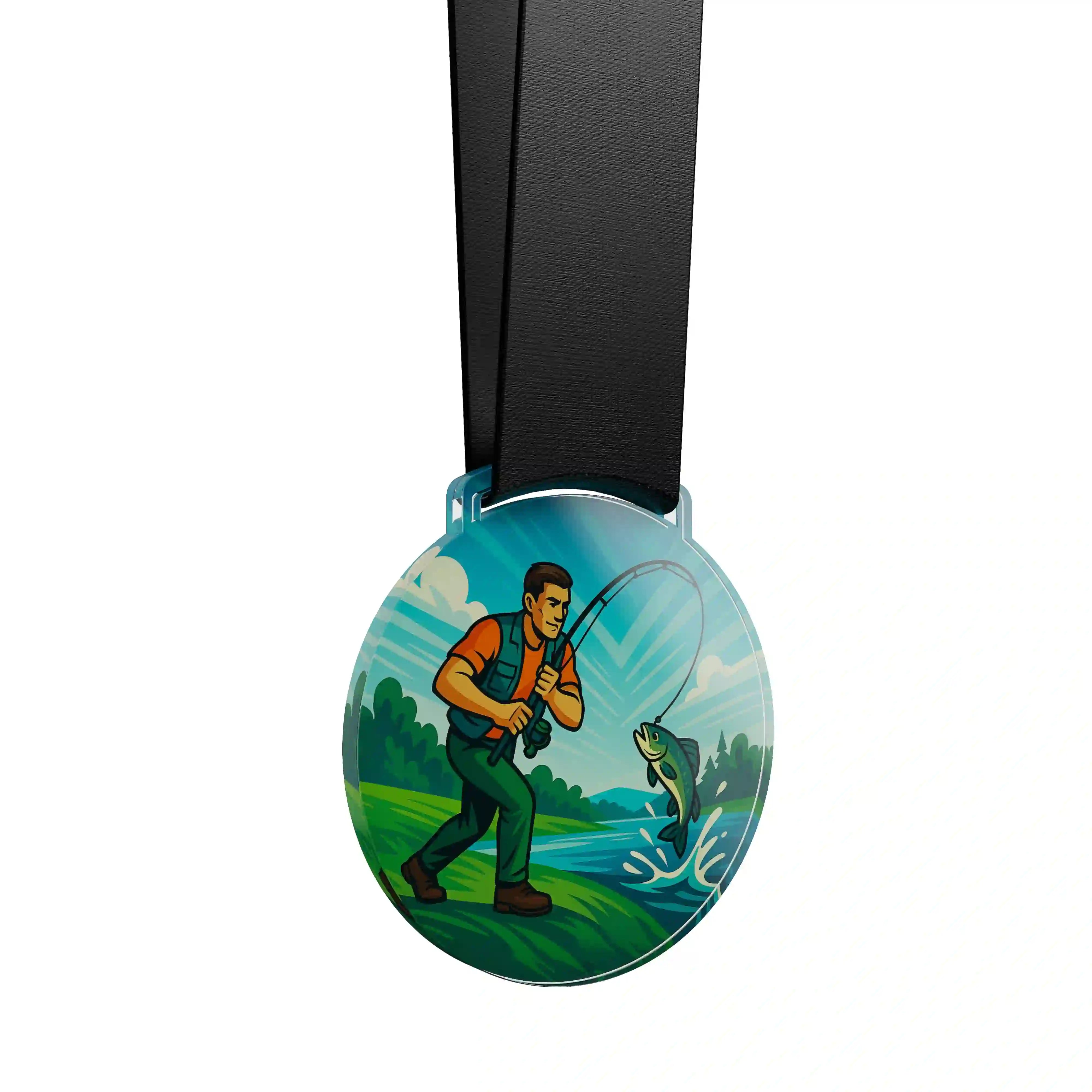 médaille acrylique d'un homme qui pêche