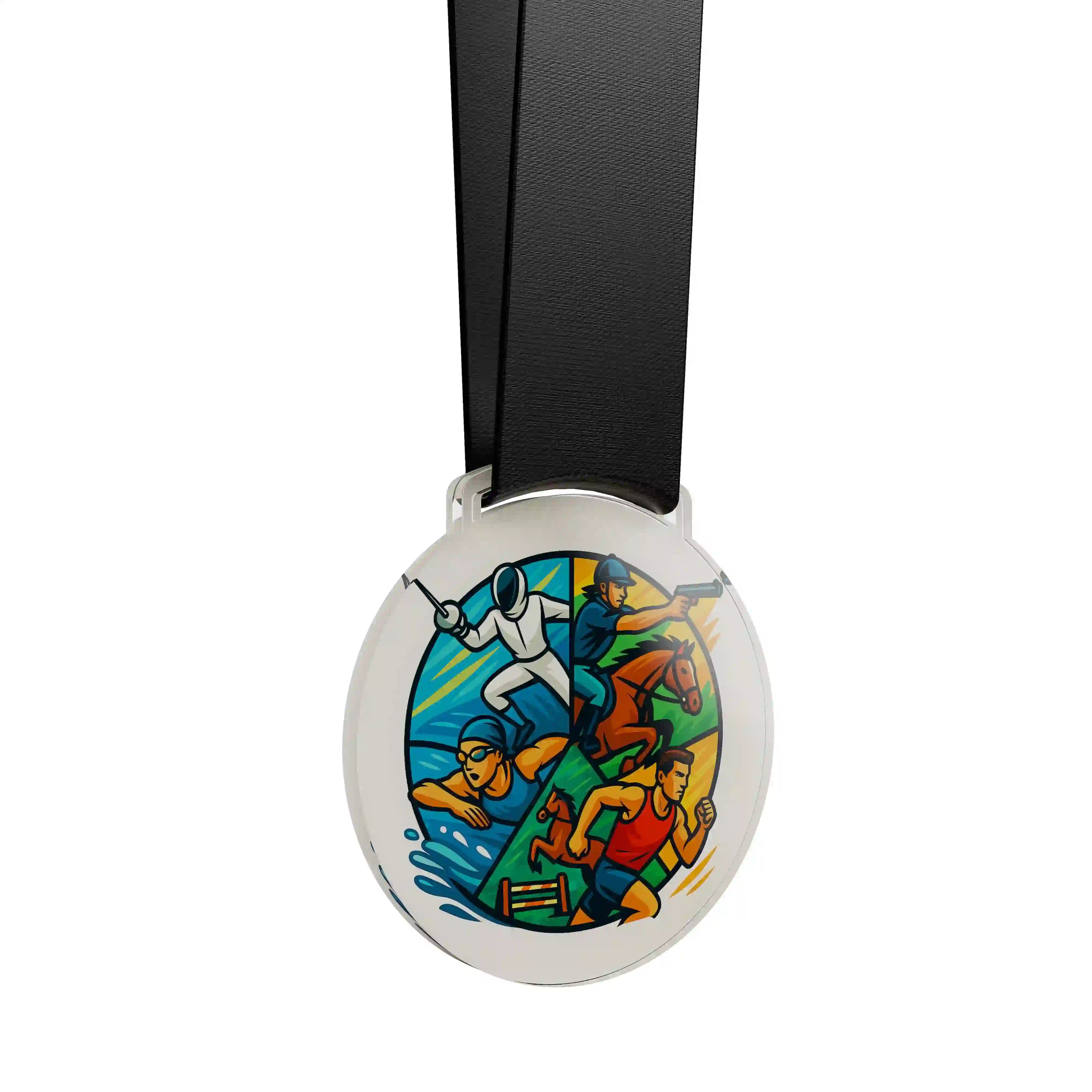 médaille acrylique d'un homme faisant du pentathlon moderne