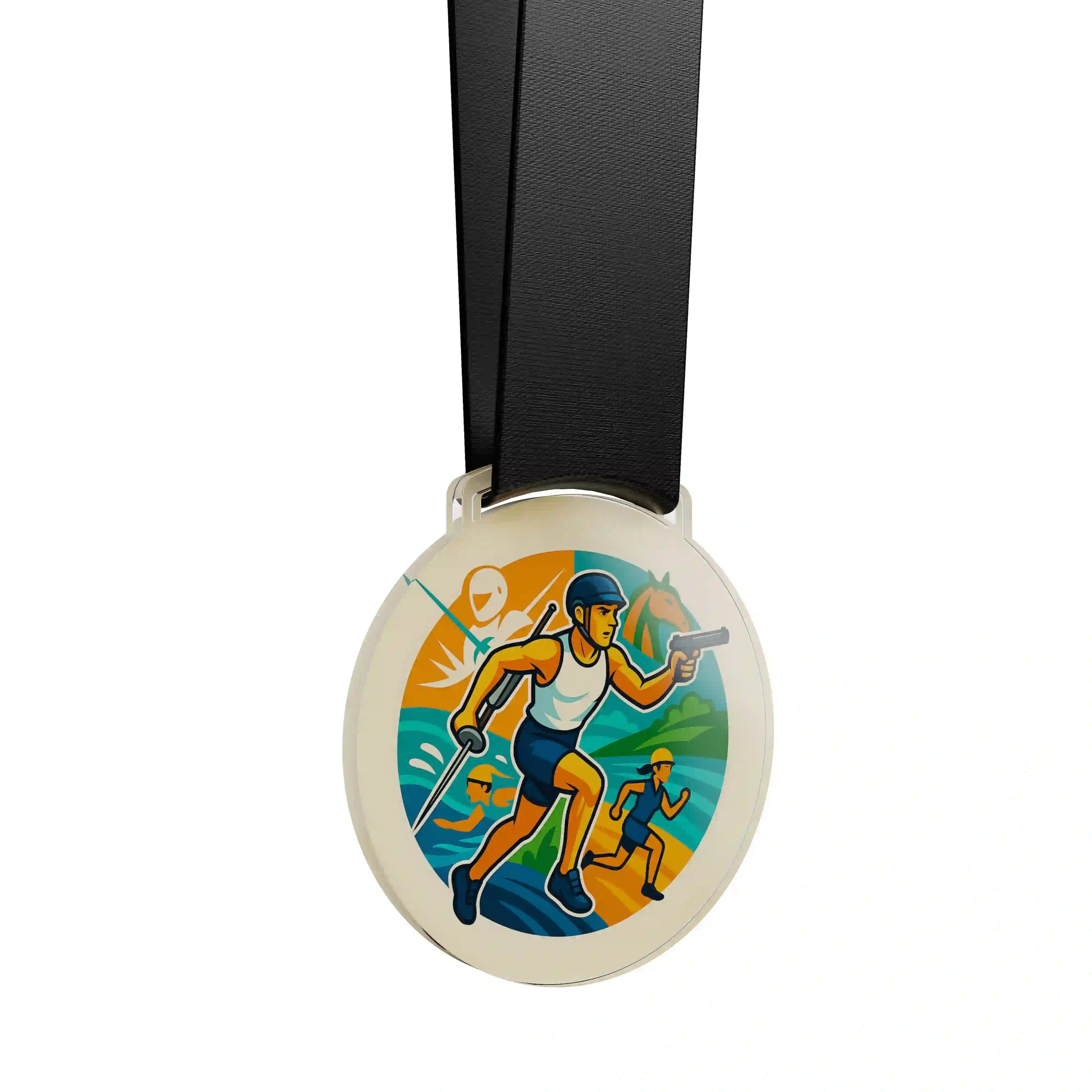 médaille acrylique d'un homme faisant du pentathlon moderne