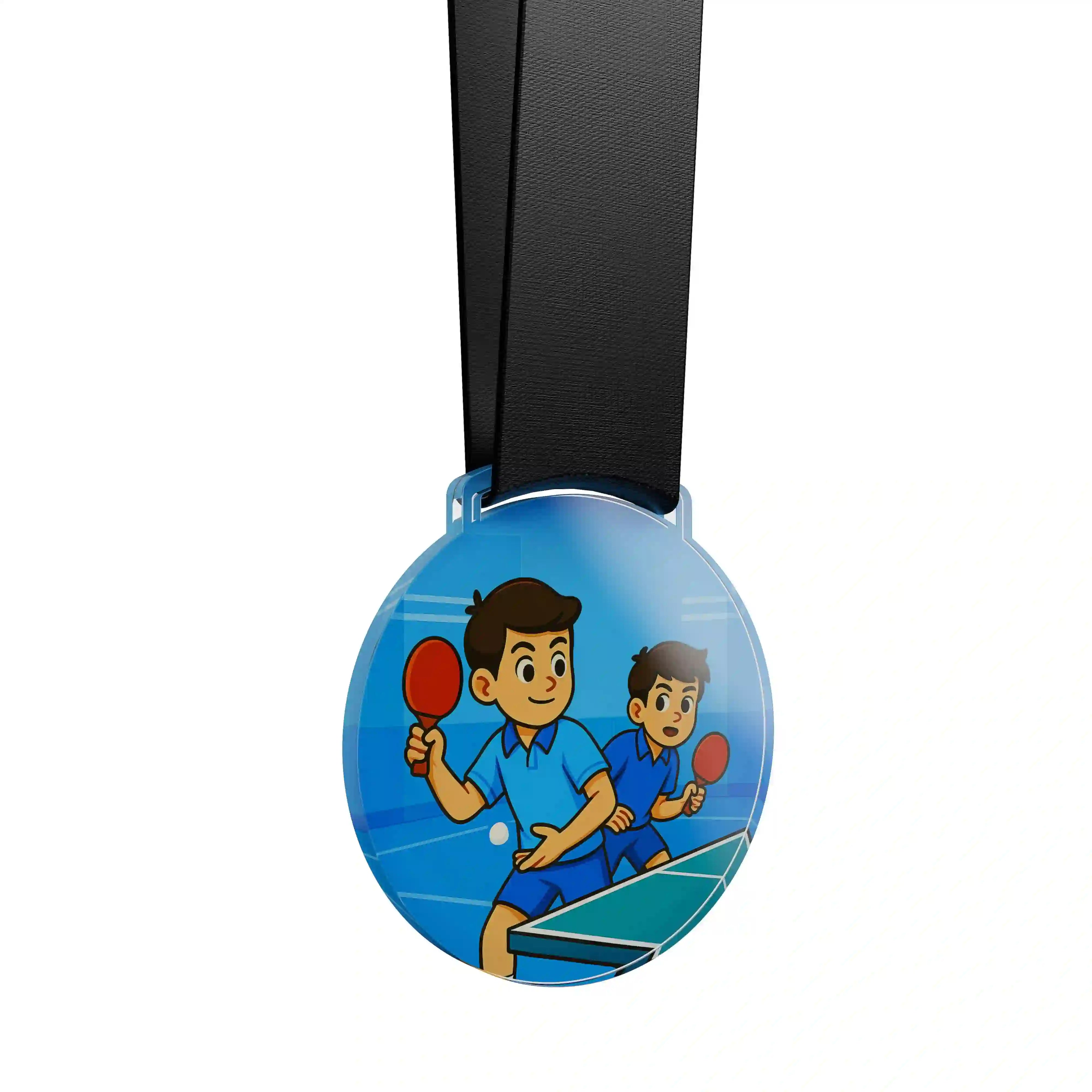 médaille acrylique de deux garçon faisant du ping pong