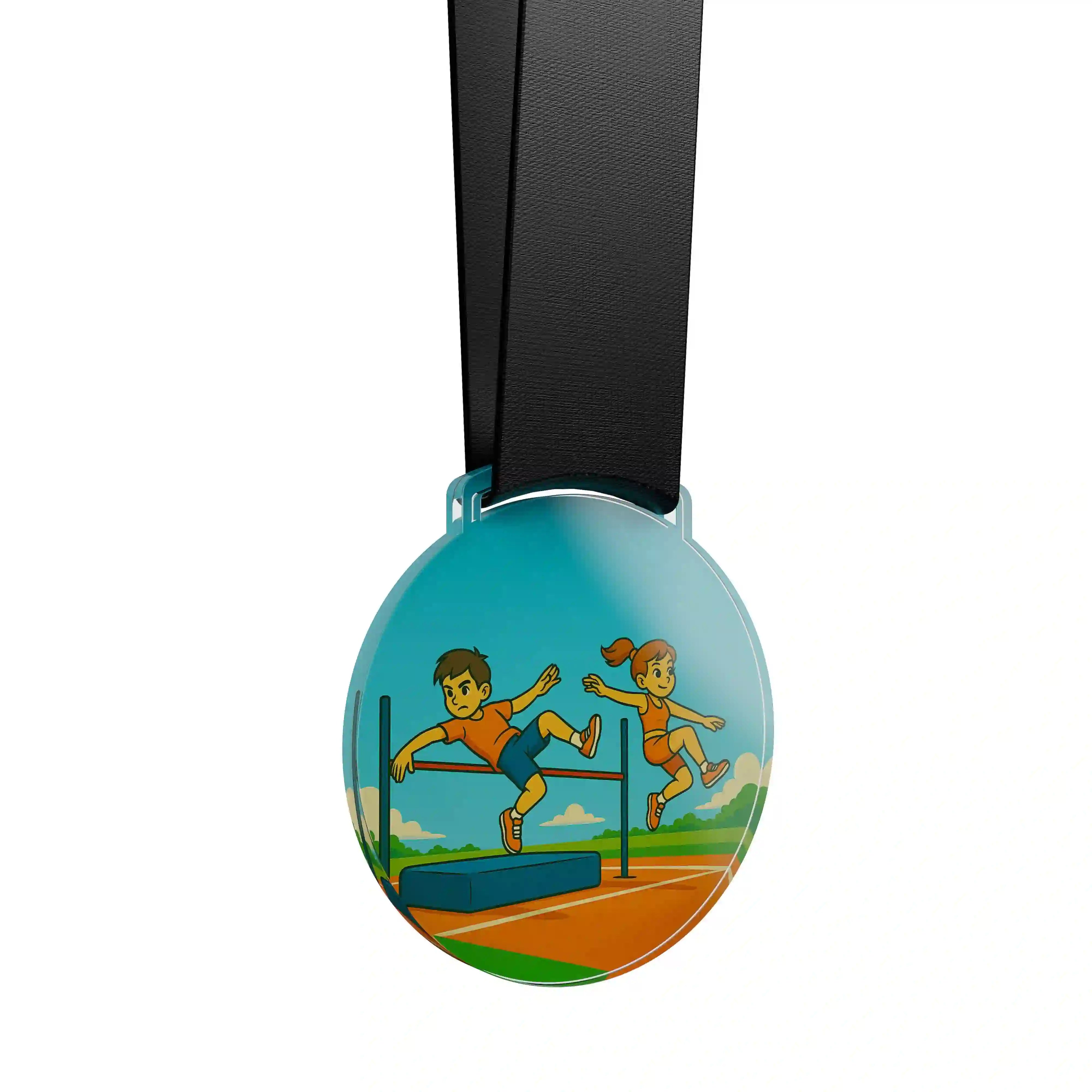 médaille acrylique d'enfants faisant du saut en hauteur