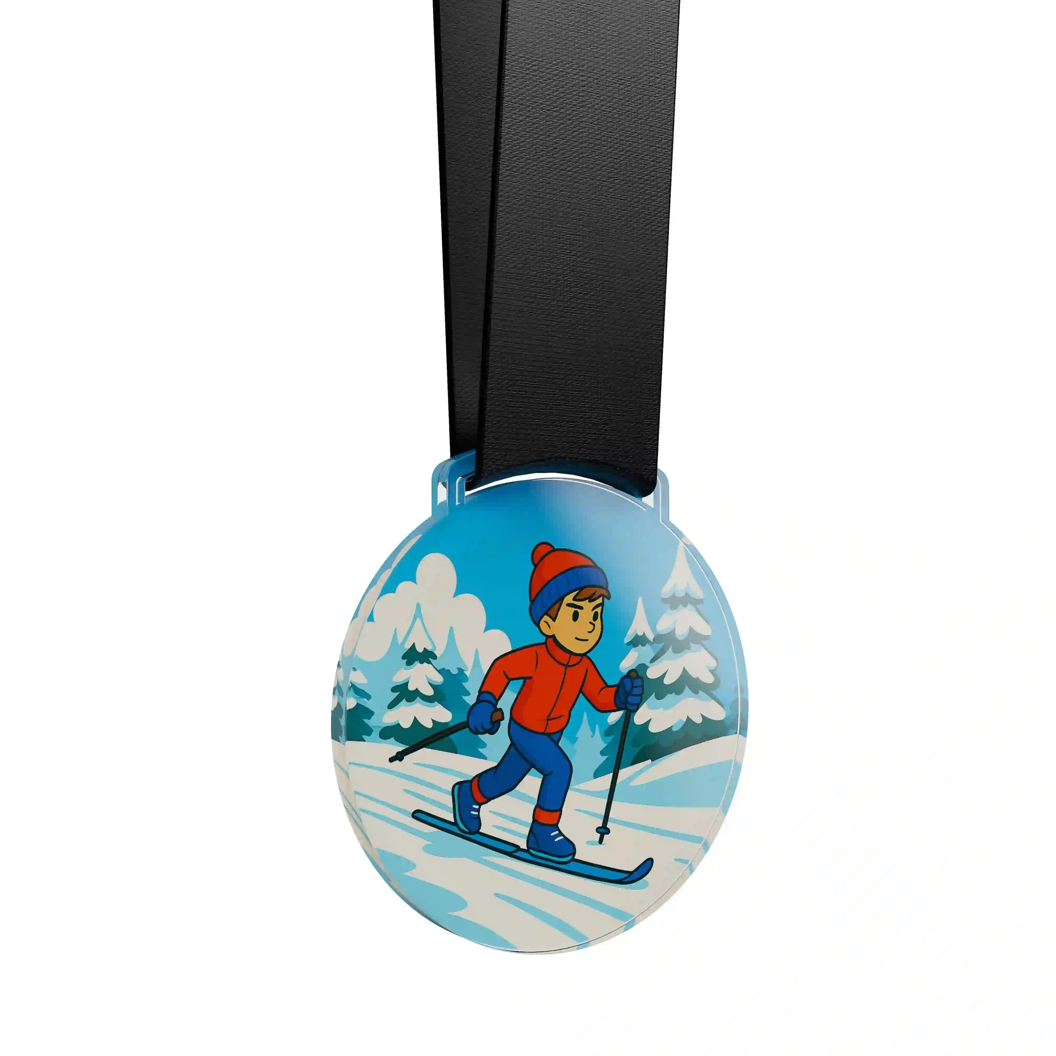 médaille acrylique d'un jeune garçon faisant du ski de fond
