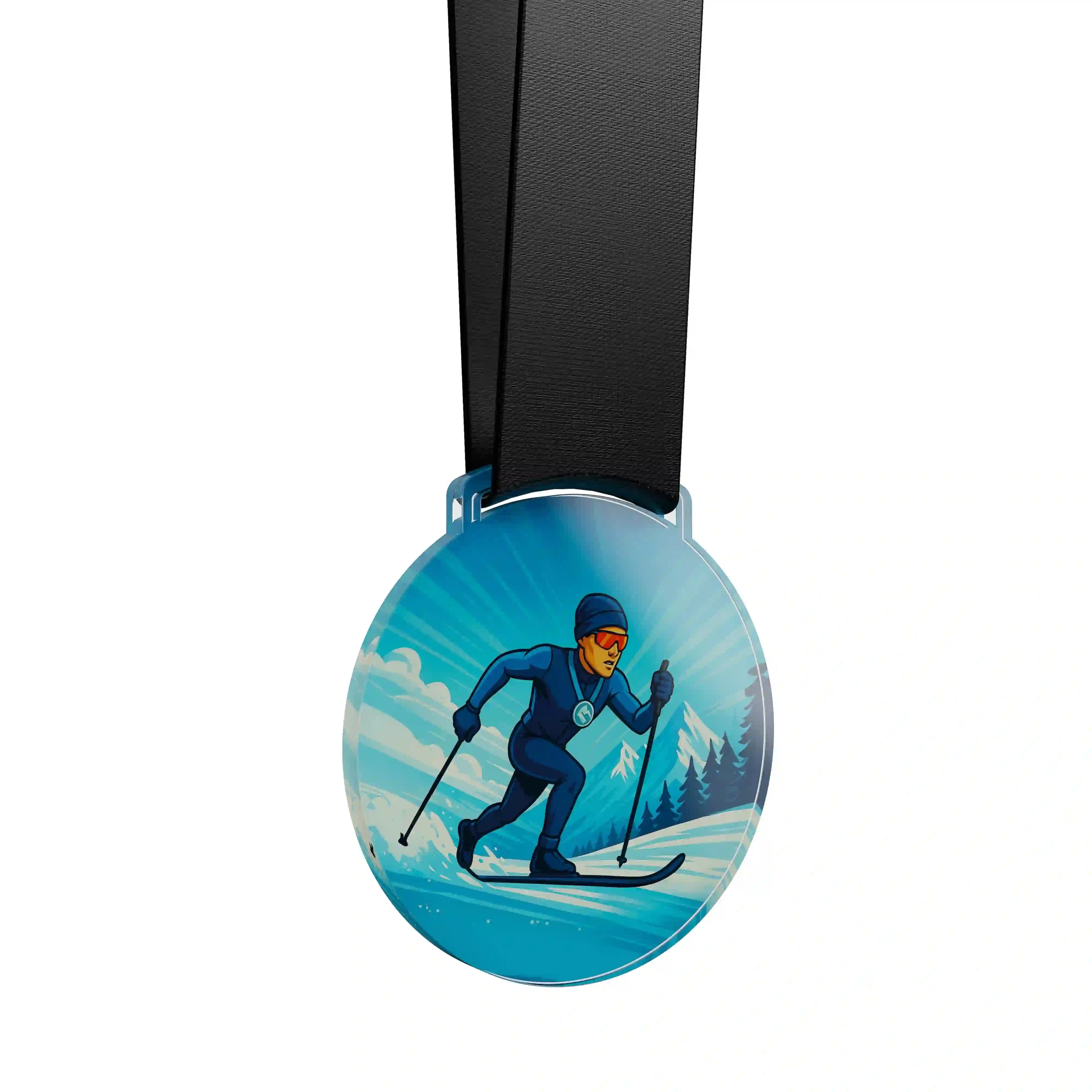 médaille acrylique d'un homme faisant du ski de fond