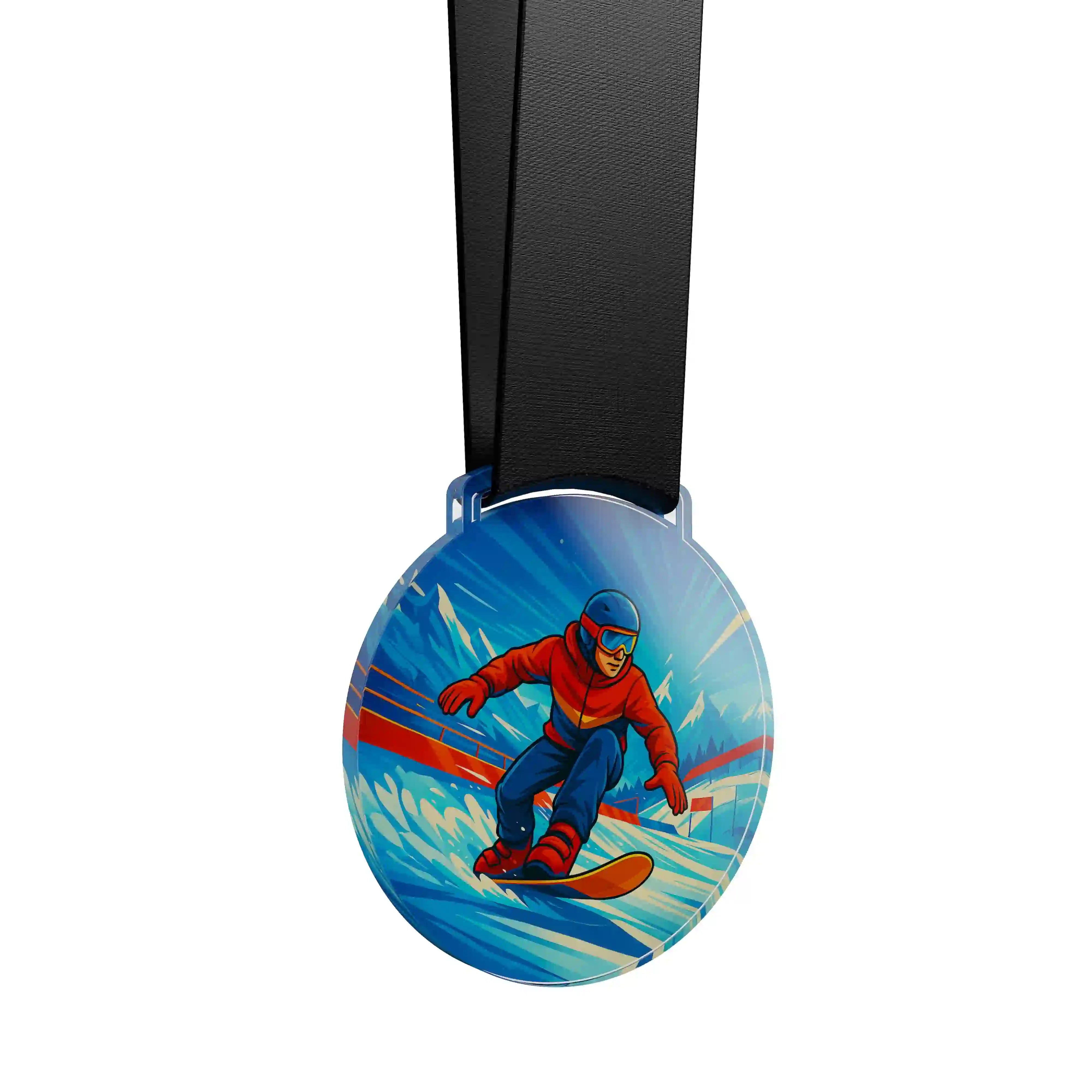 médaille acrylique d'un homme faisant du snowboard
