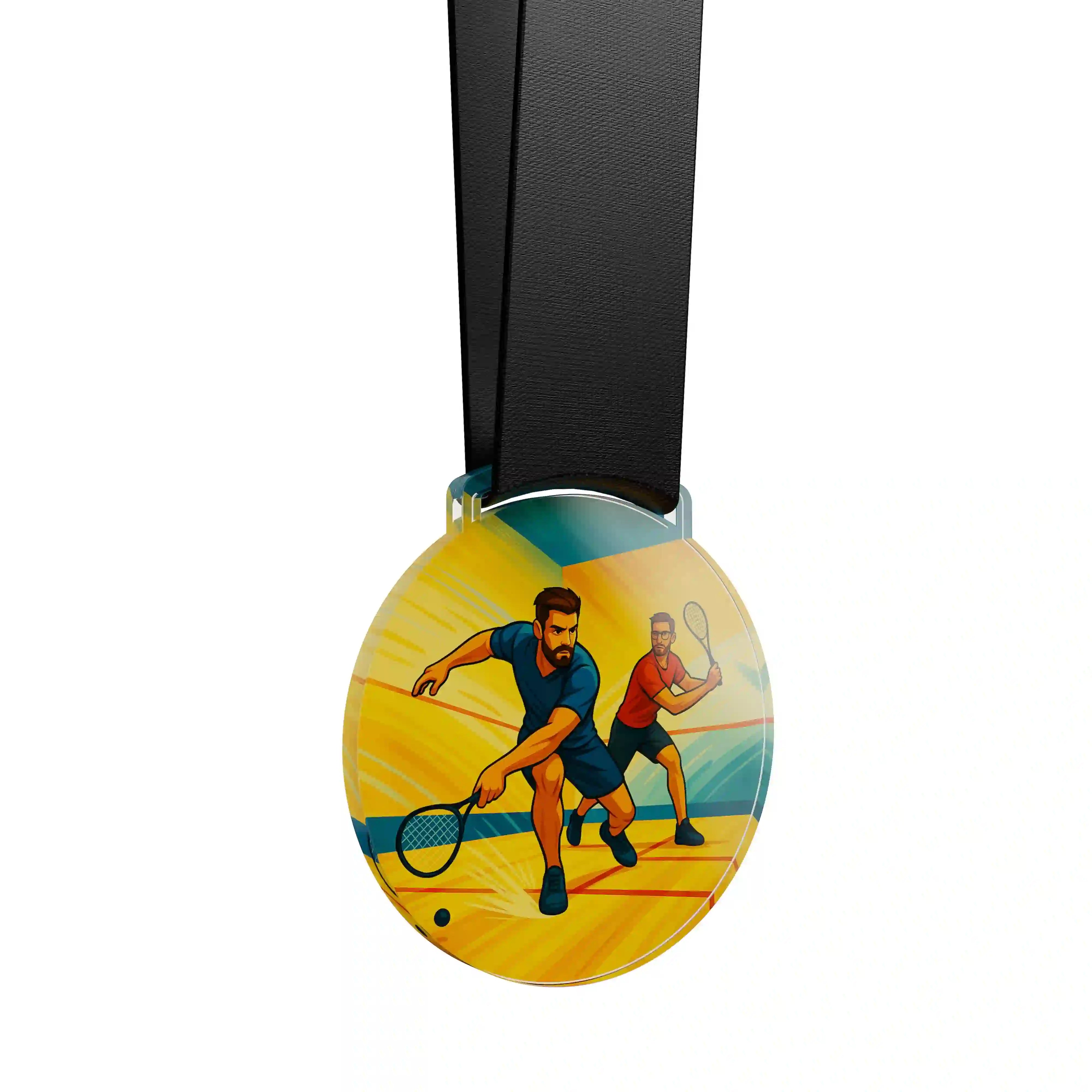 médaille acrylique d'un duo d'hommes faisant du squash