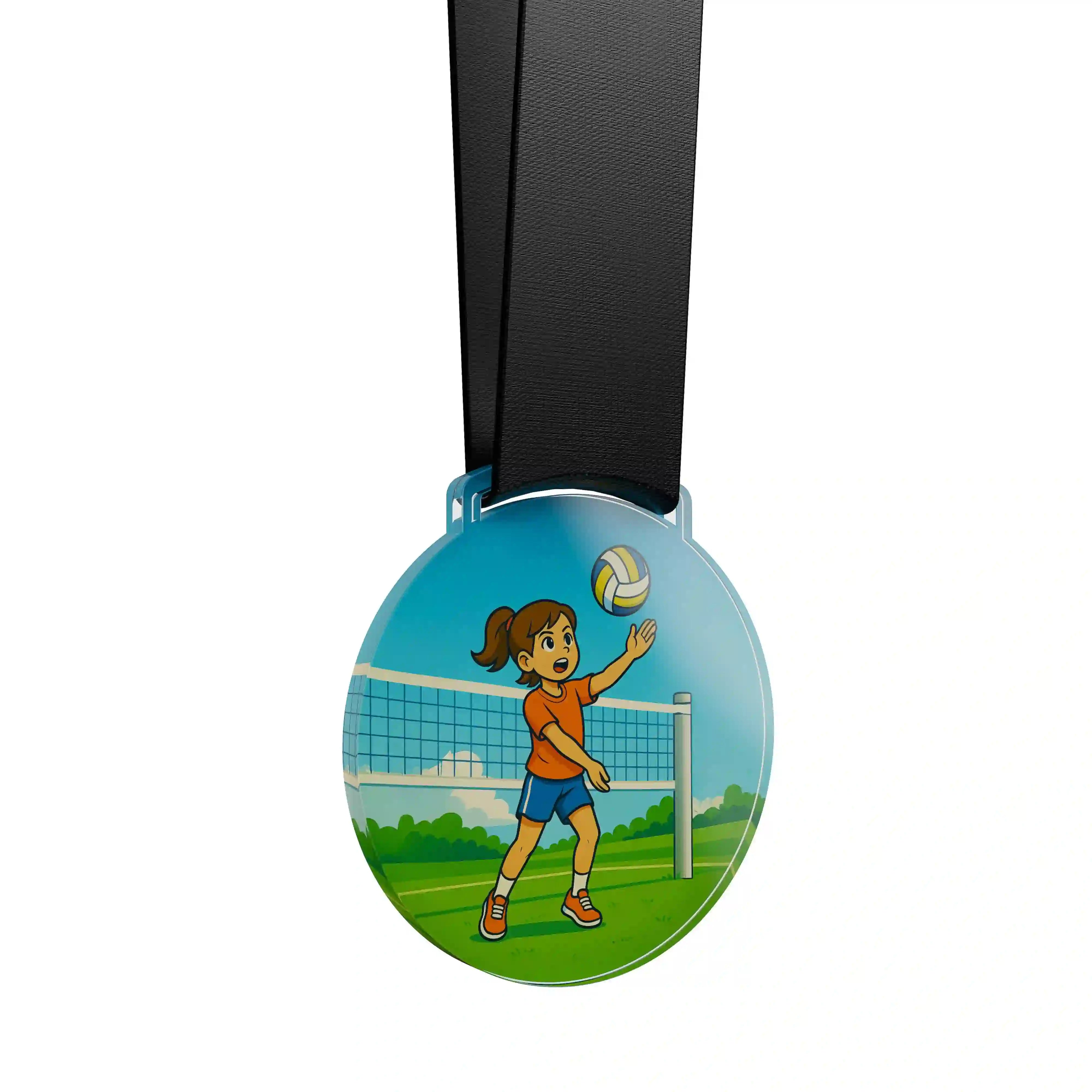 Médaille acrylique d'une jeune fille faisant du volley