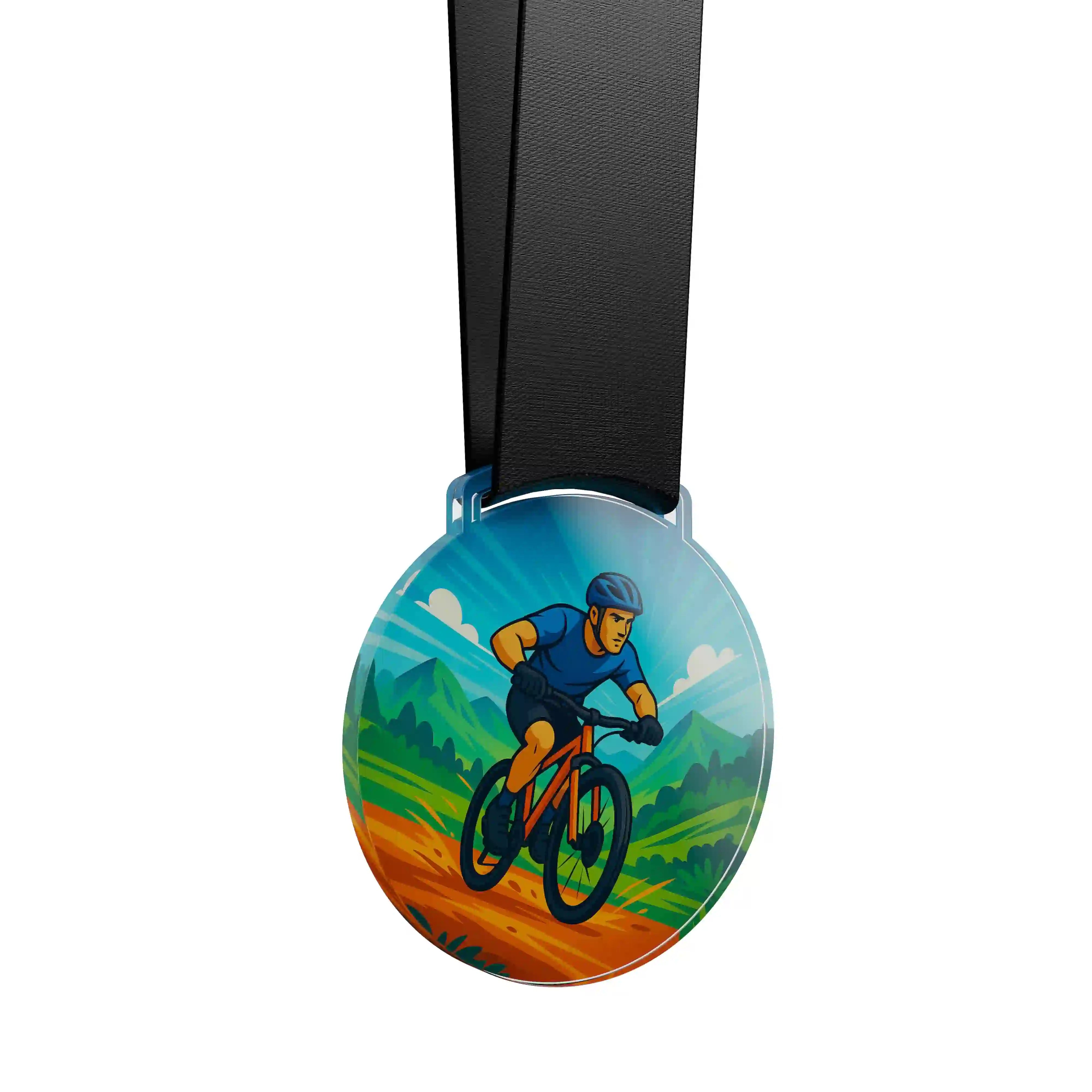 médaille acrylique d'un homme faisant du VTT