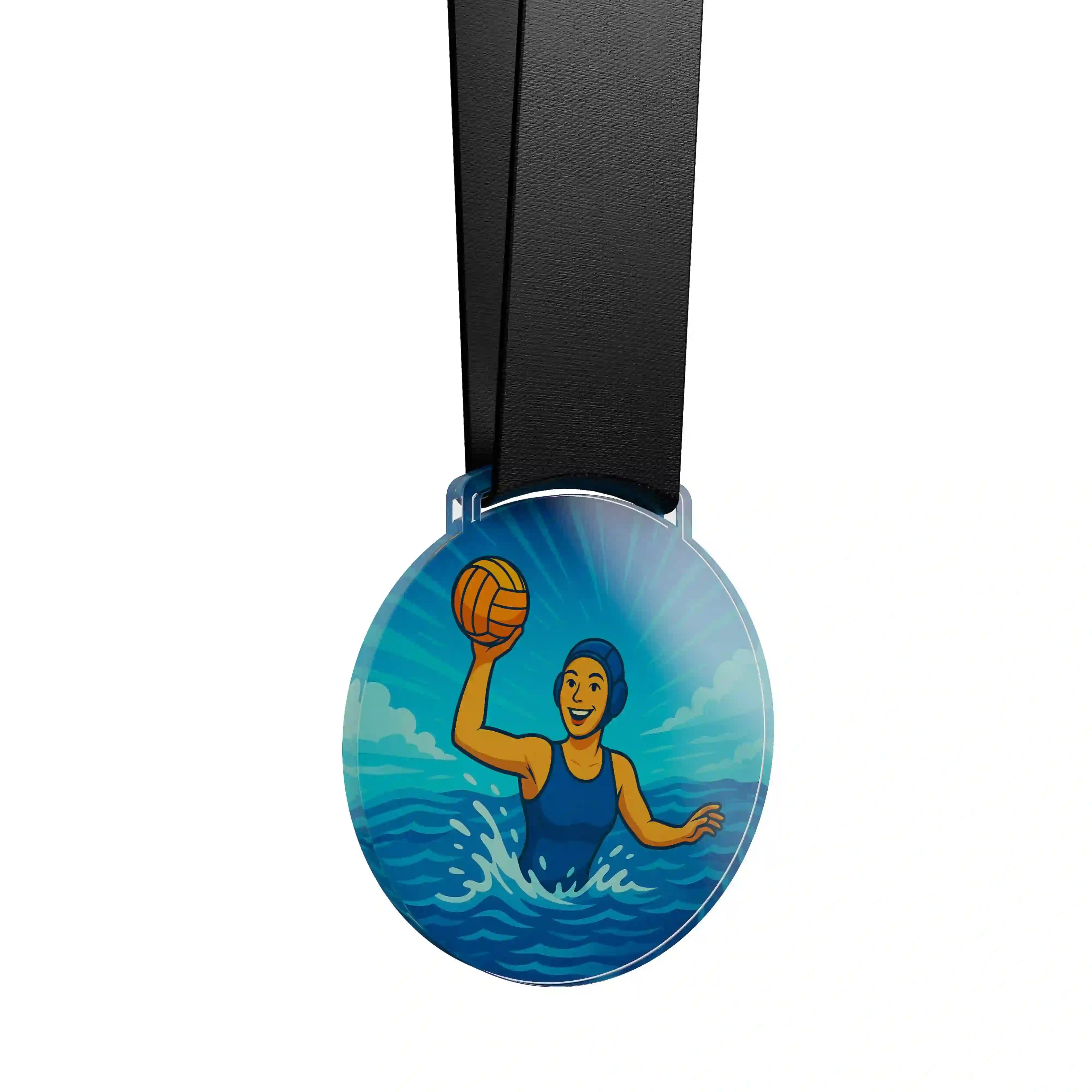 médaille acrylique d'une femme faisant du water polo