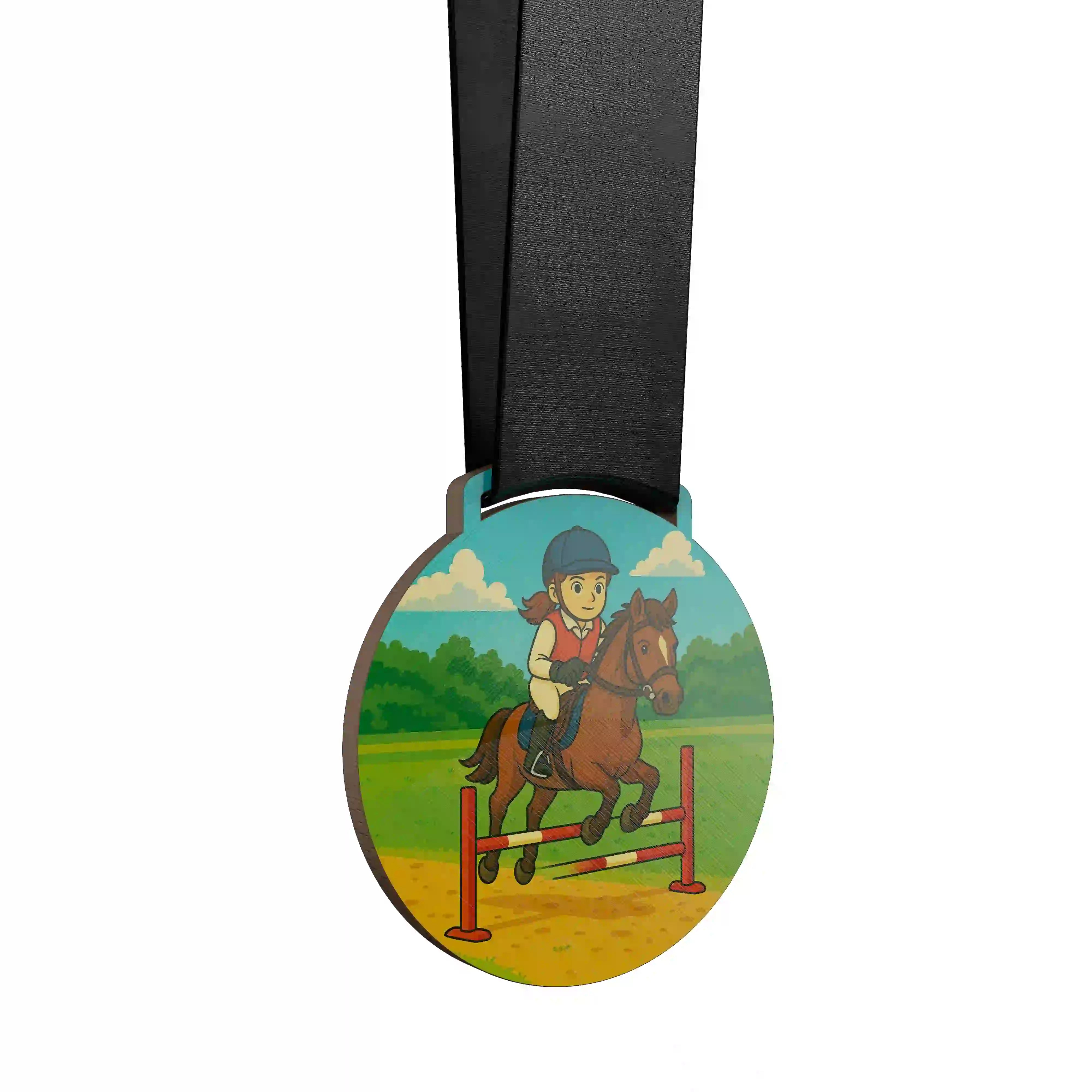 Jeune fille sautant un obstacle à cheval lors d’un concours d’équitation.