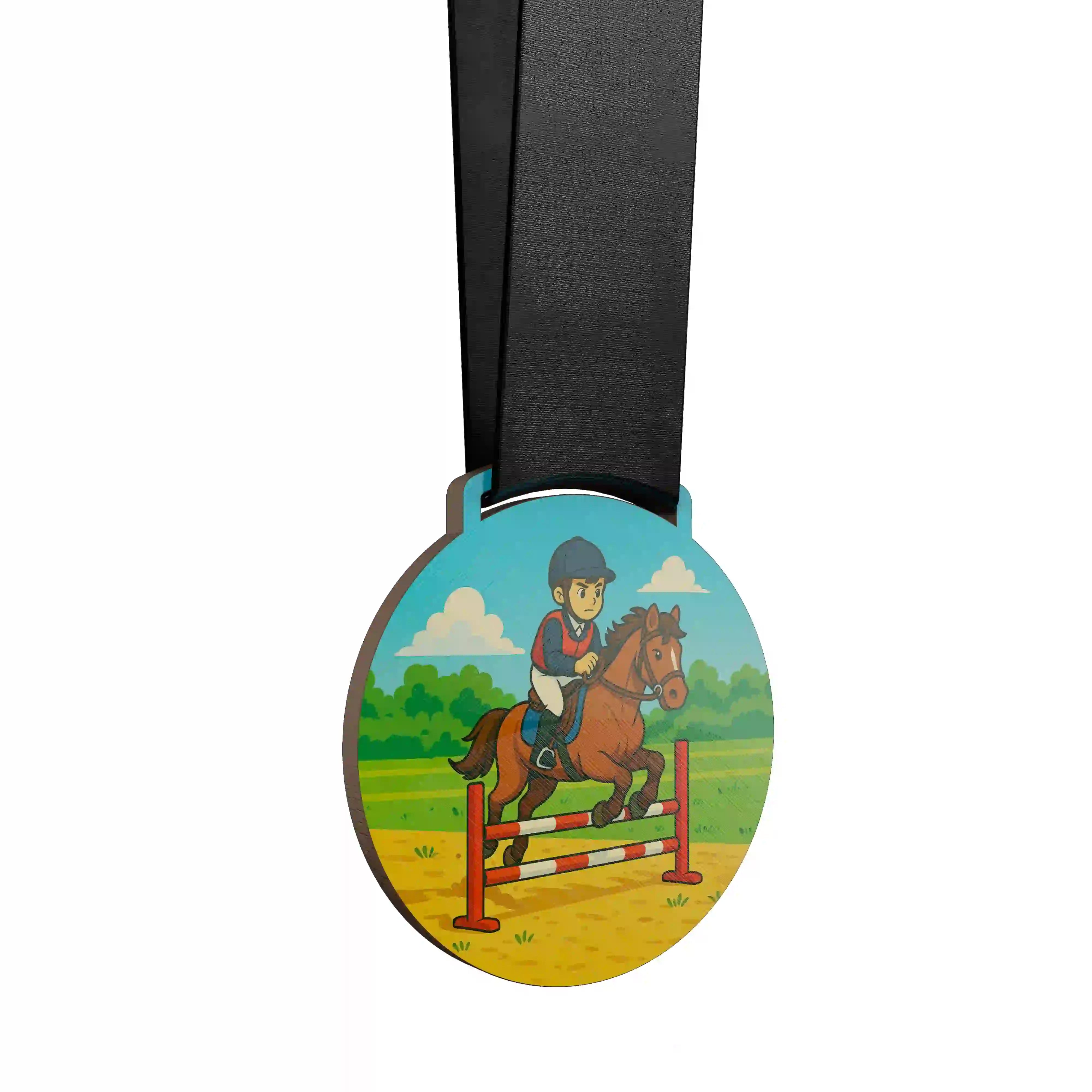 Cavalier sautant un obstacle à cheval lors d’un concours d’équitation.