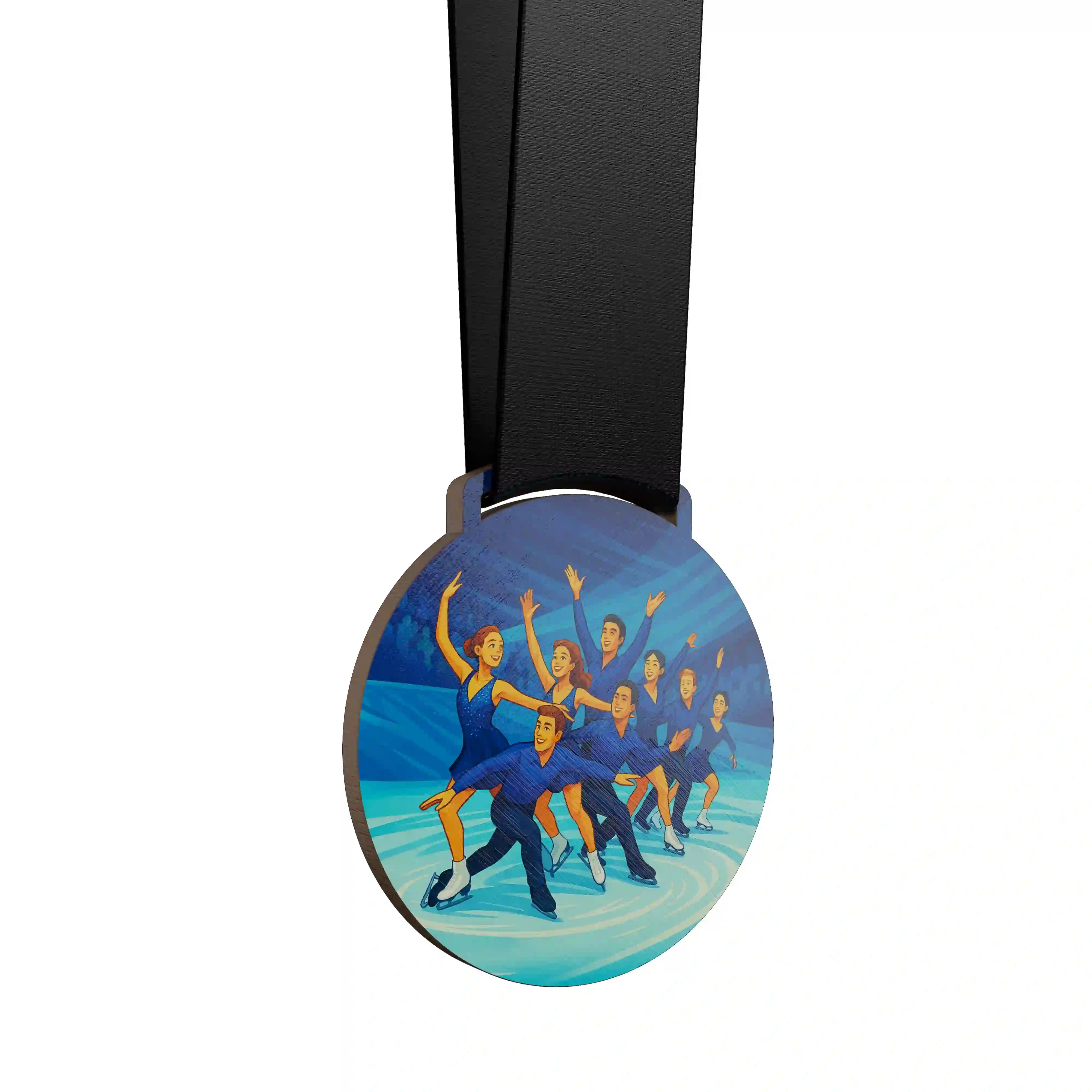 médaille en bois d'un groupe mixte faisant du patinage artistique
