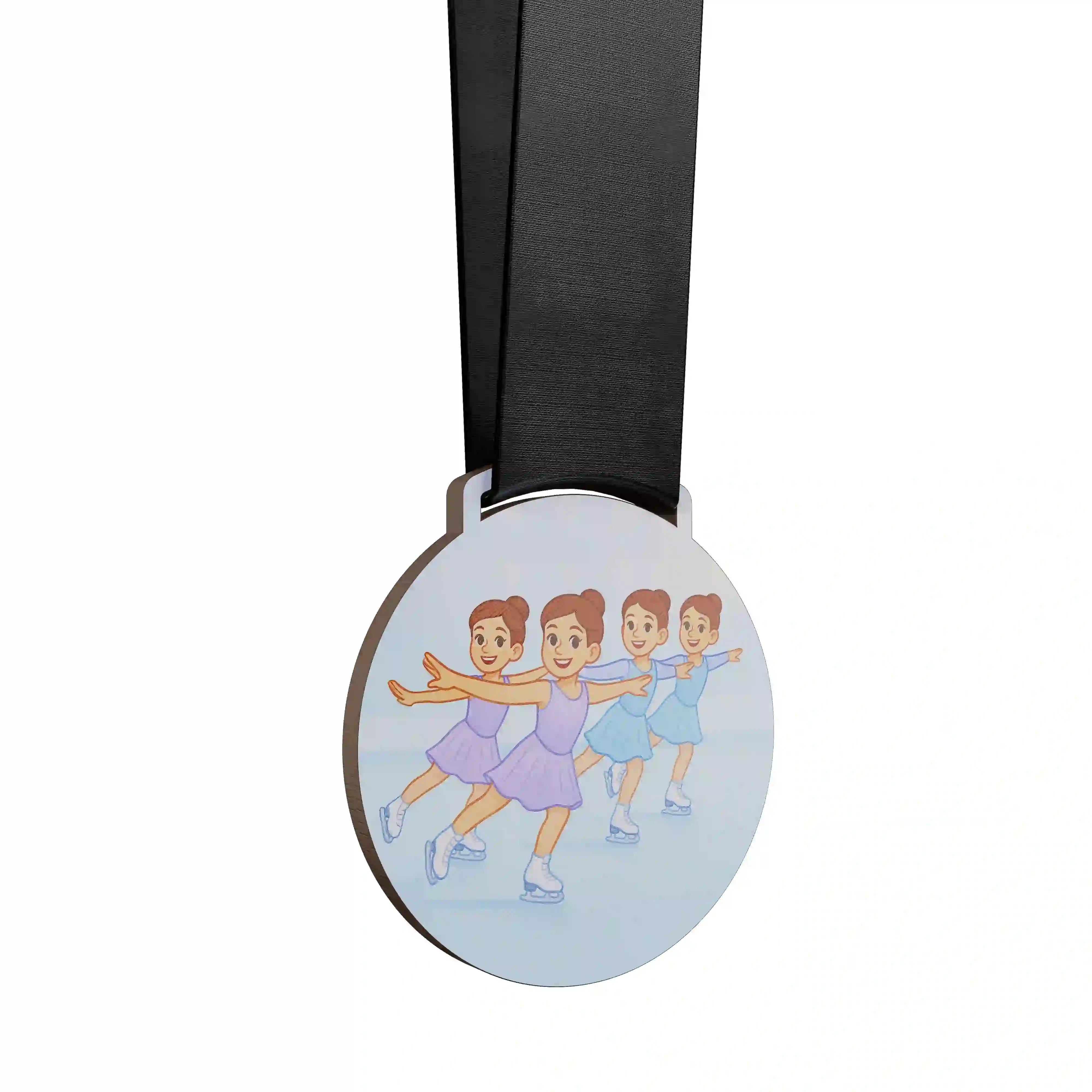 médaille en bois d'un groupe de jeune fille faisant du patinage artistique