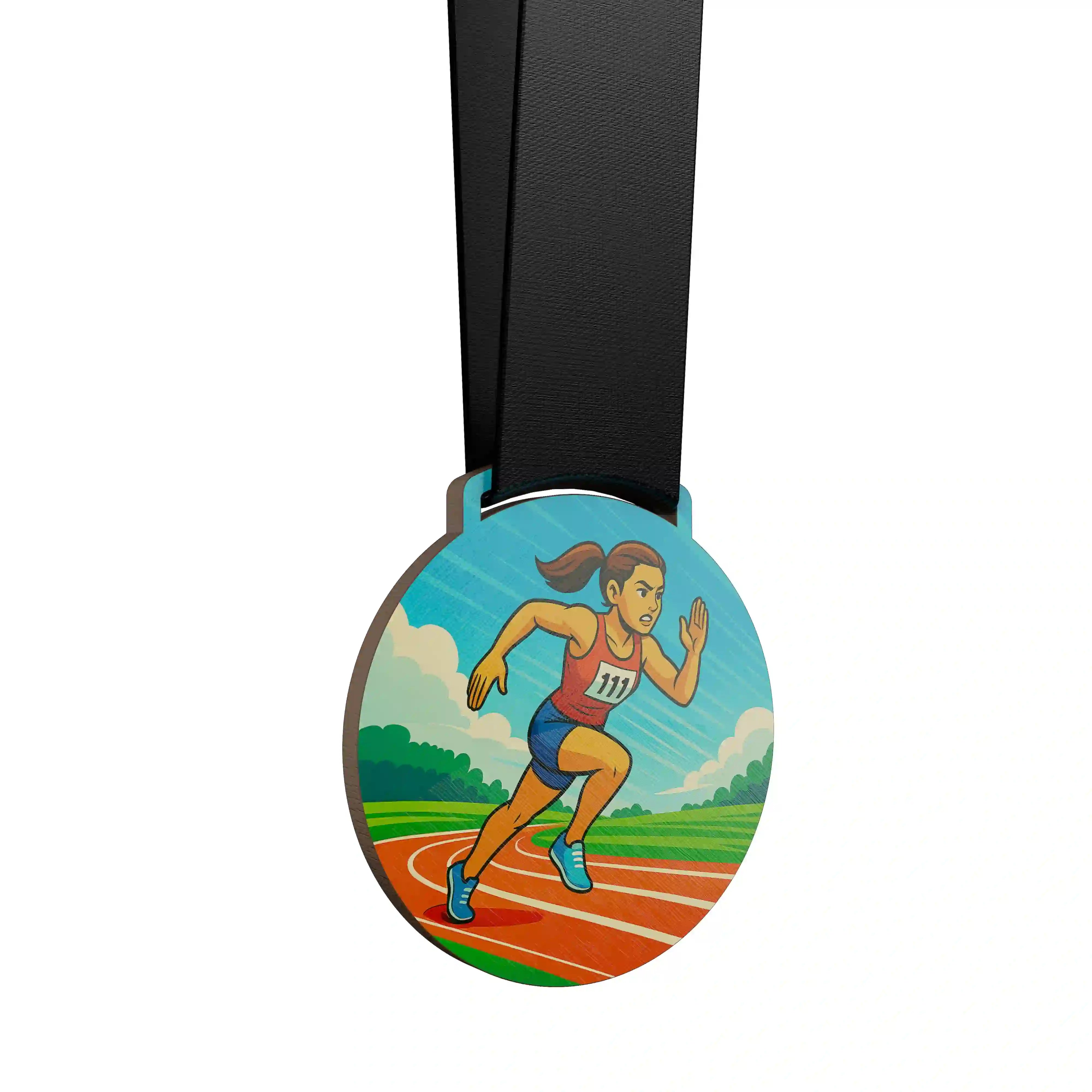 médaille en bois d'une athlÚte sprinteuse