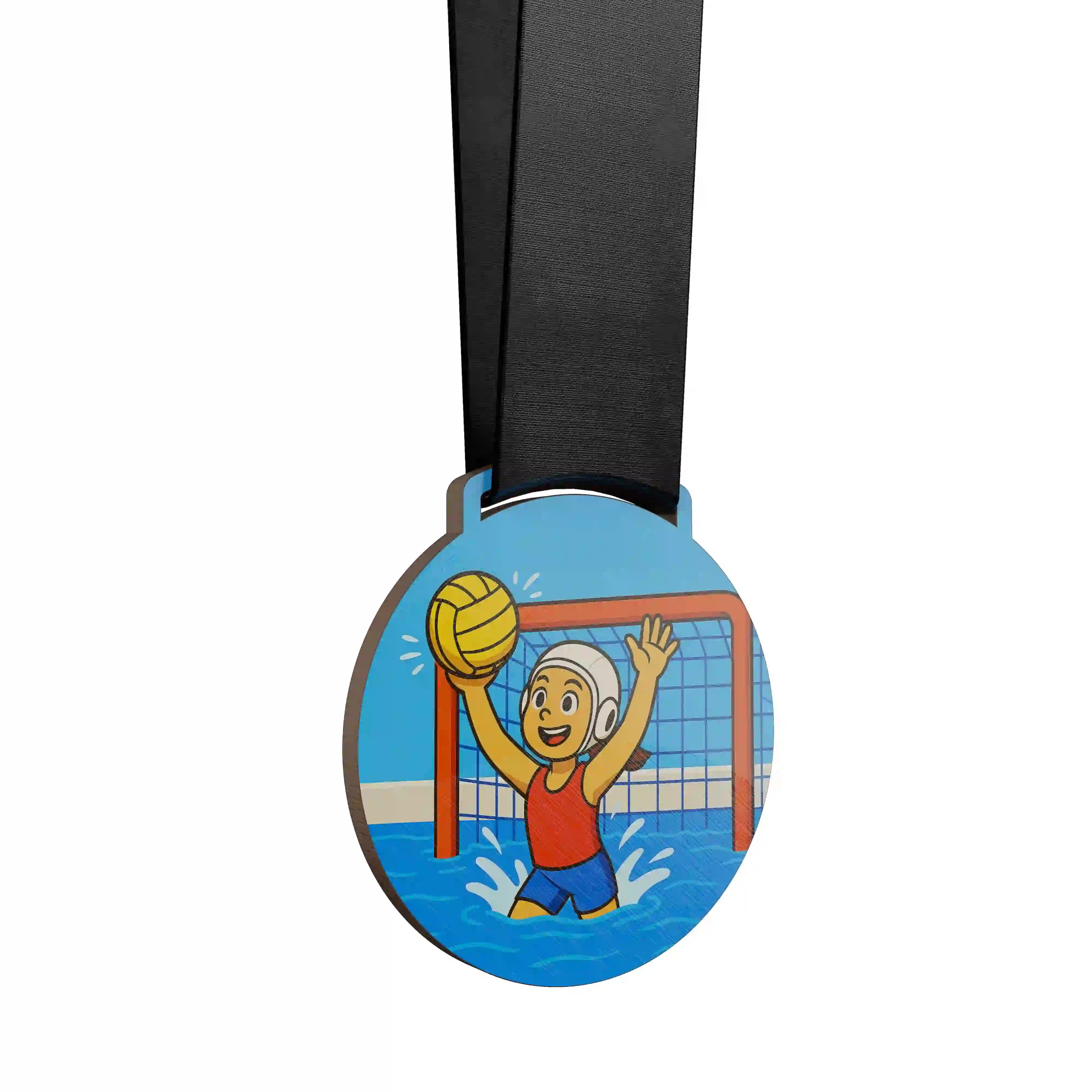 médaille en bois d'une jeune fille qui fait du water polo en tant que gardiennne