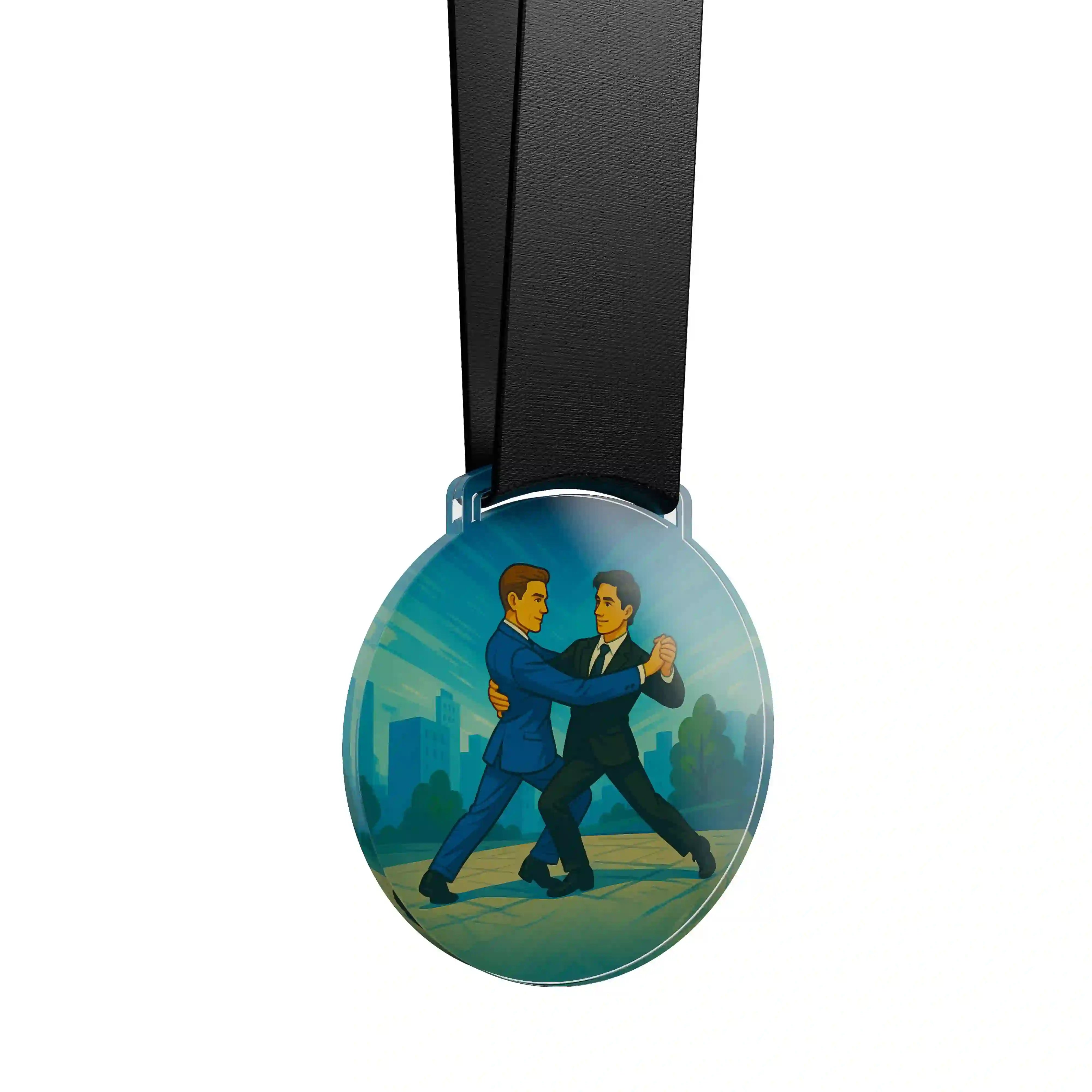 médaille en acrylique d'un duo de danseurs de salon
