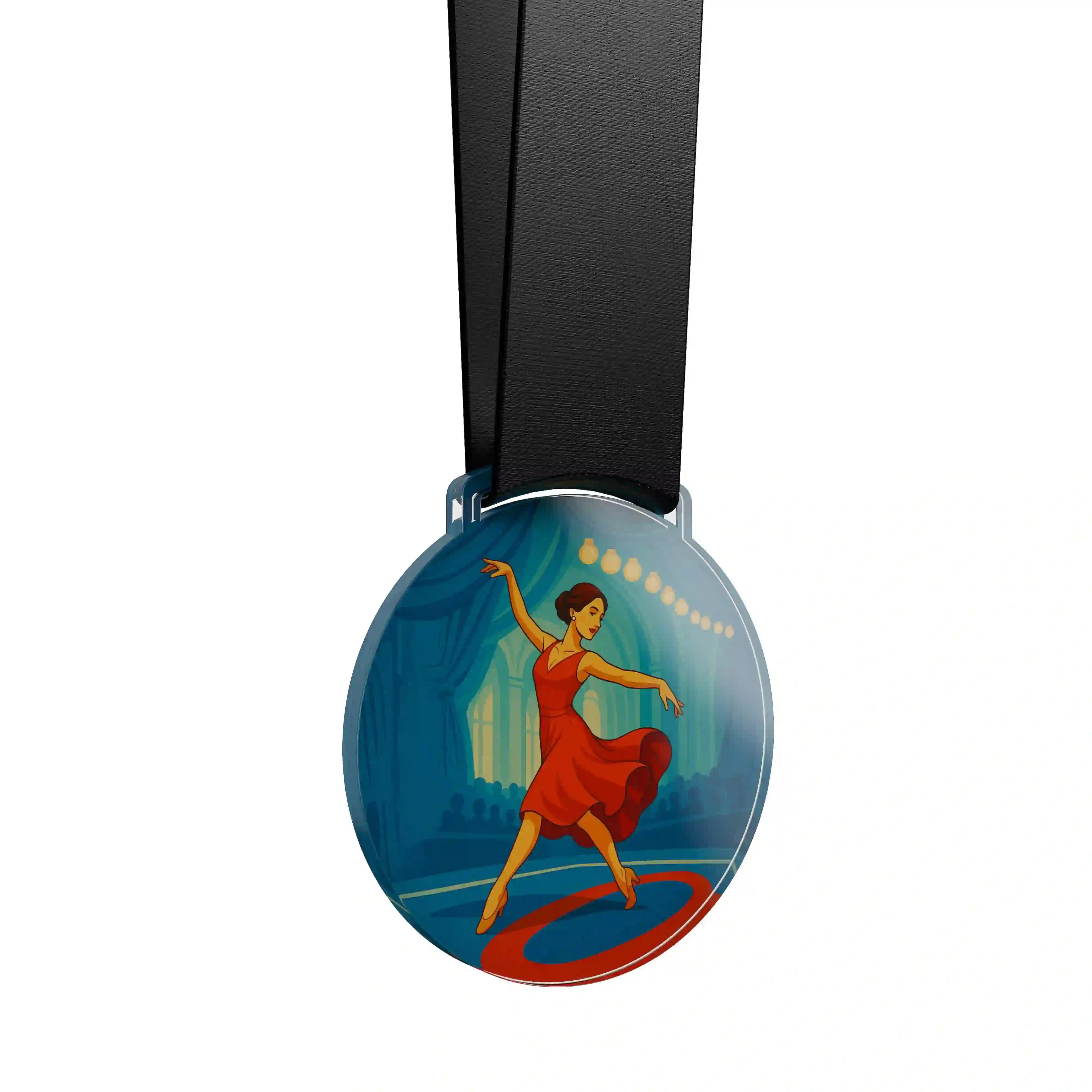 médaille en acrylique d'une femme faisant de la danse de salon