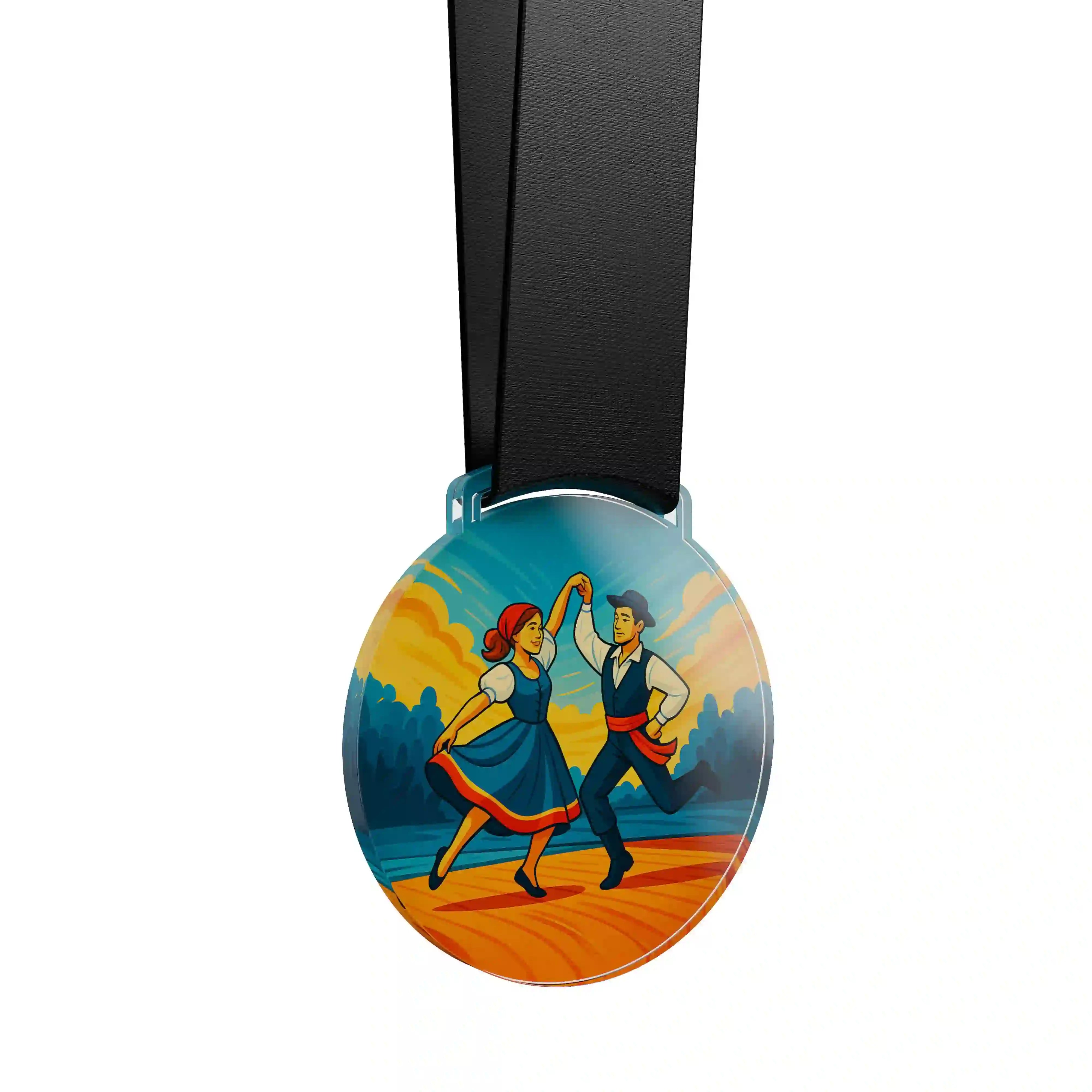 médaille en acrylique d'un couple de danseurs folklorique