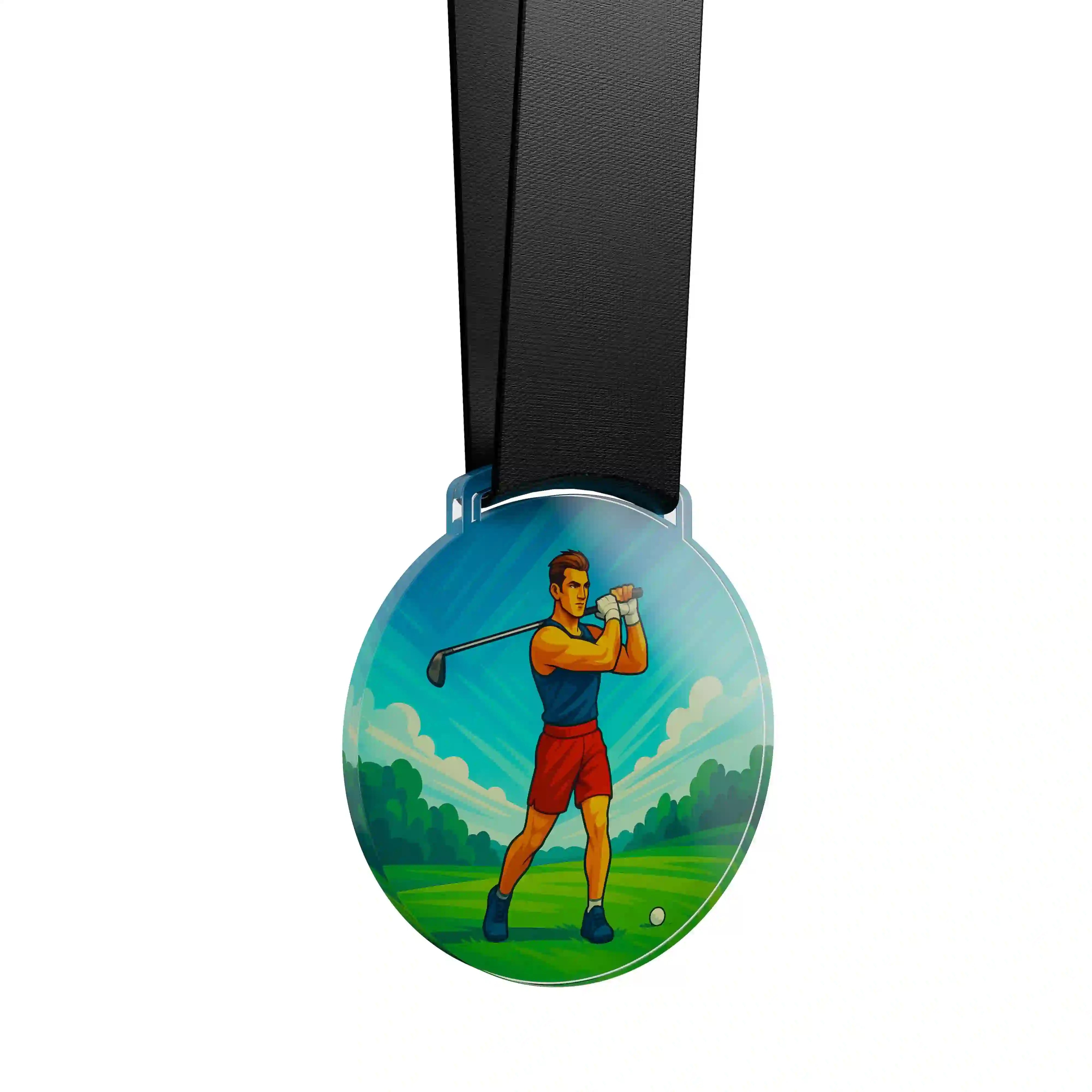 médaille acrylique d'un homme faisant du golf