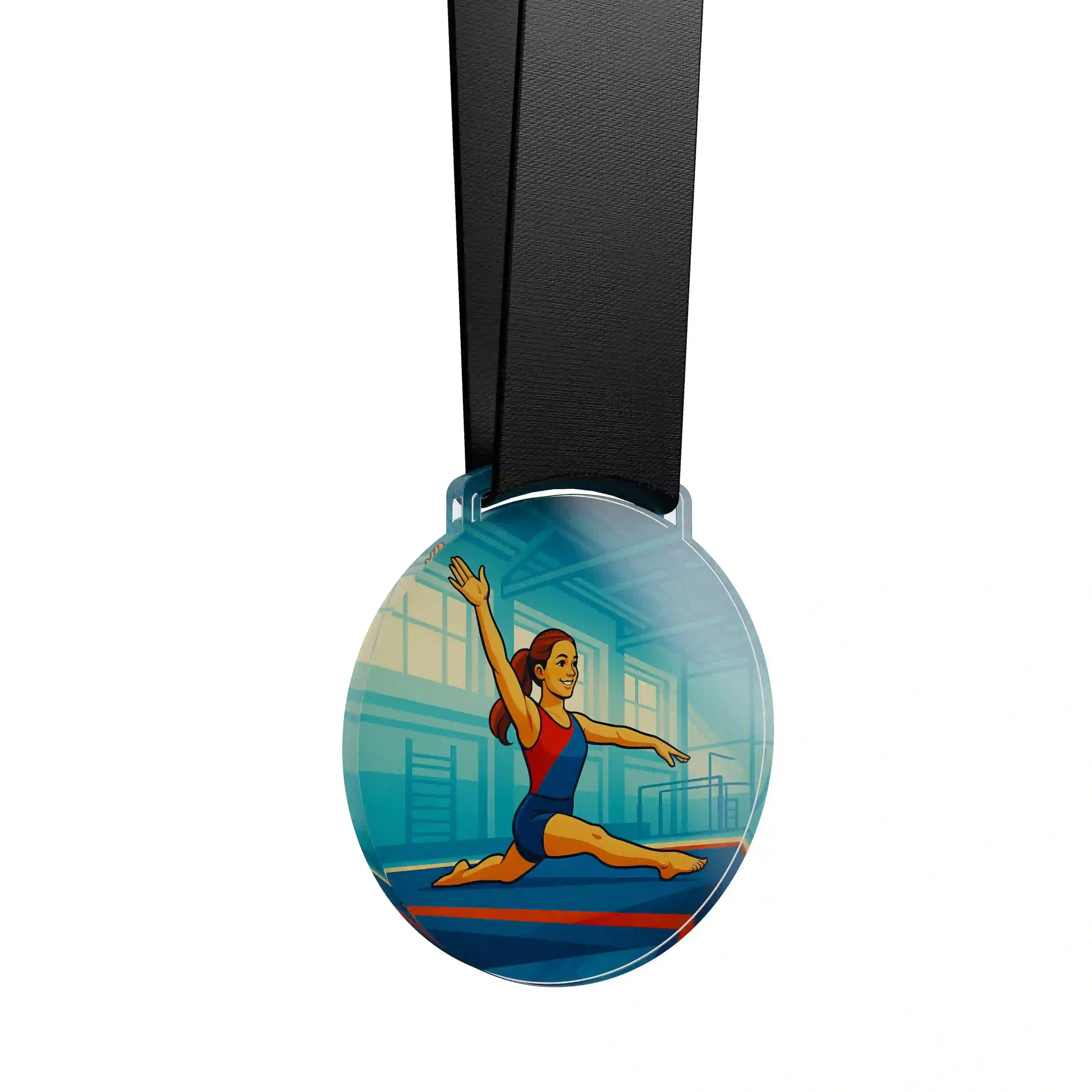 médaille acrylique d'une femme faisant de la gymnastique