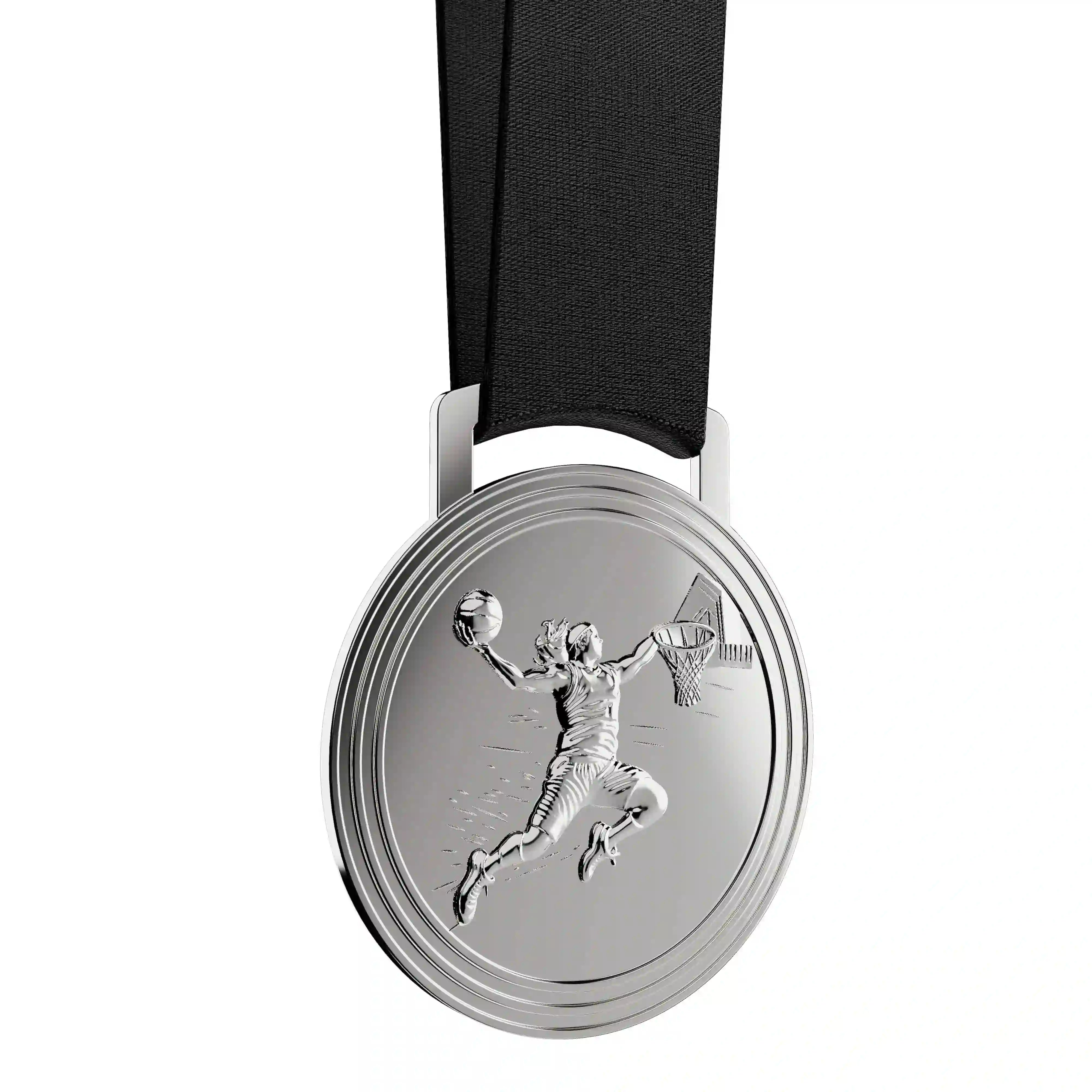 médaille argent d'une joueuse de basketball mettant un panier