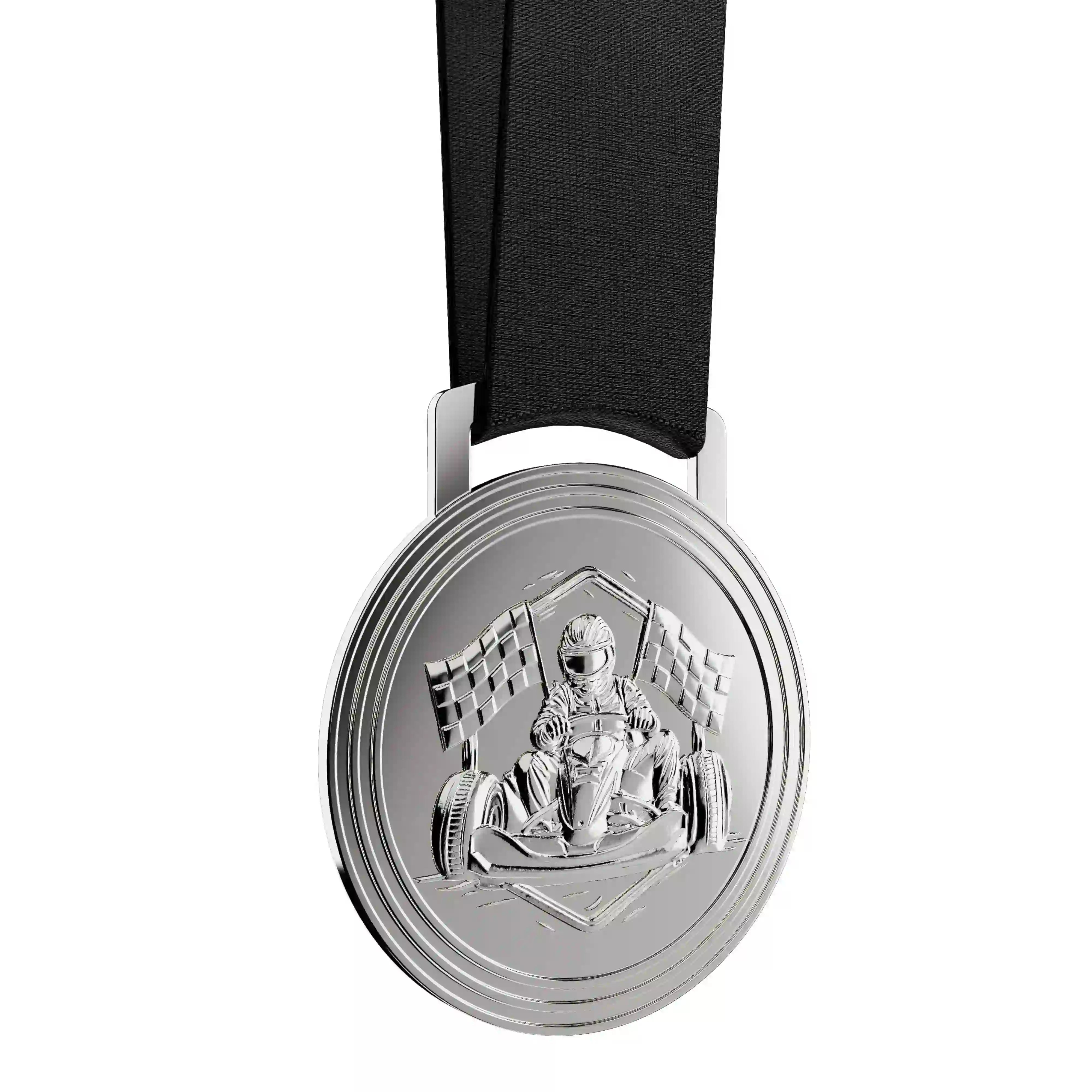 médaille en argent représentant le karting