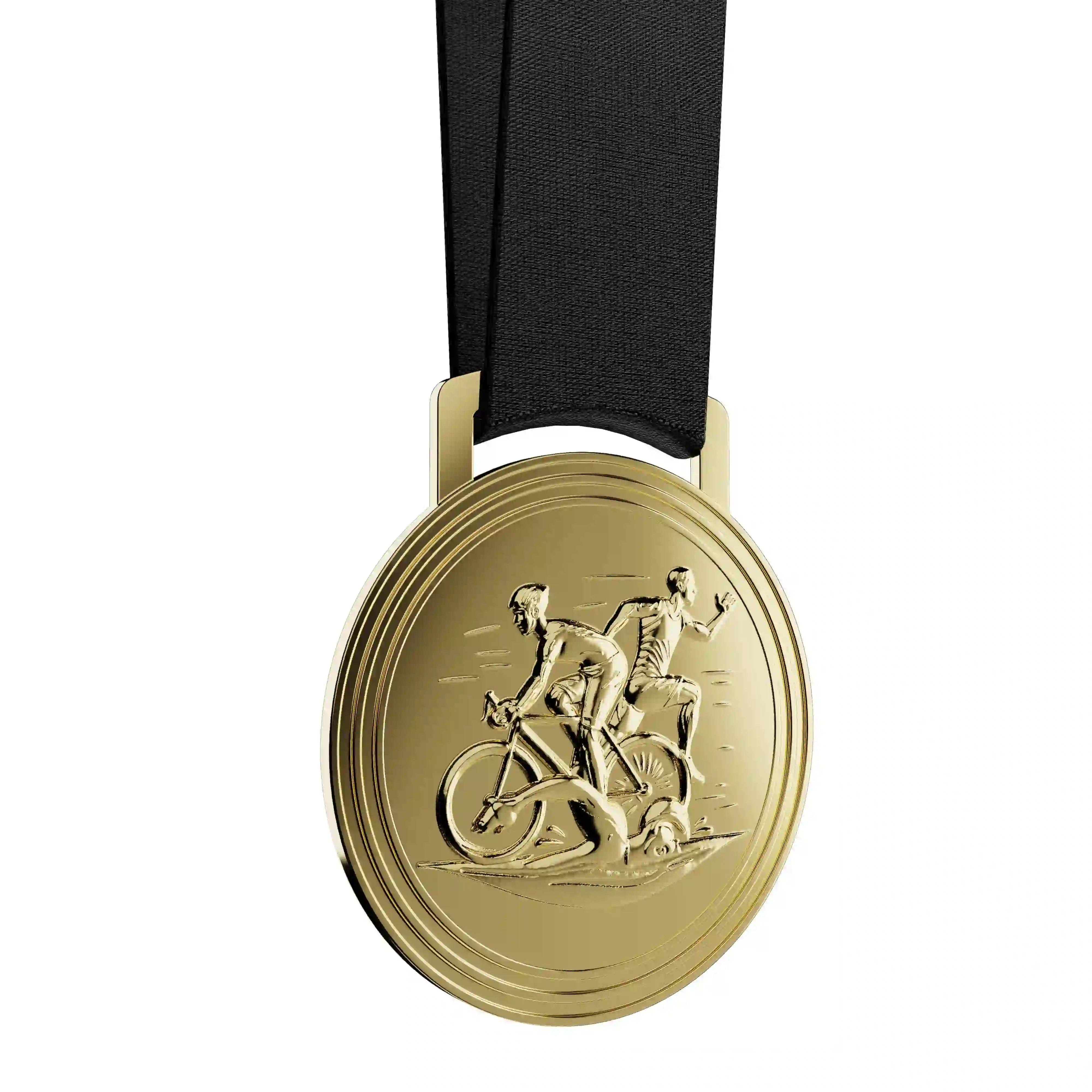 médaille en or montrant un triathlon