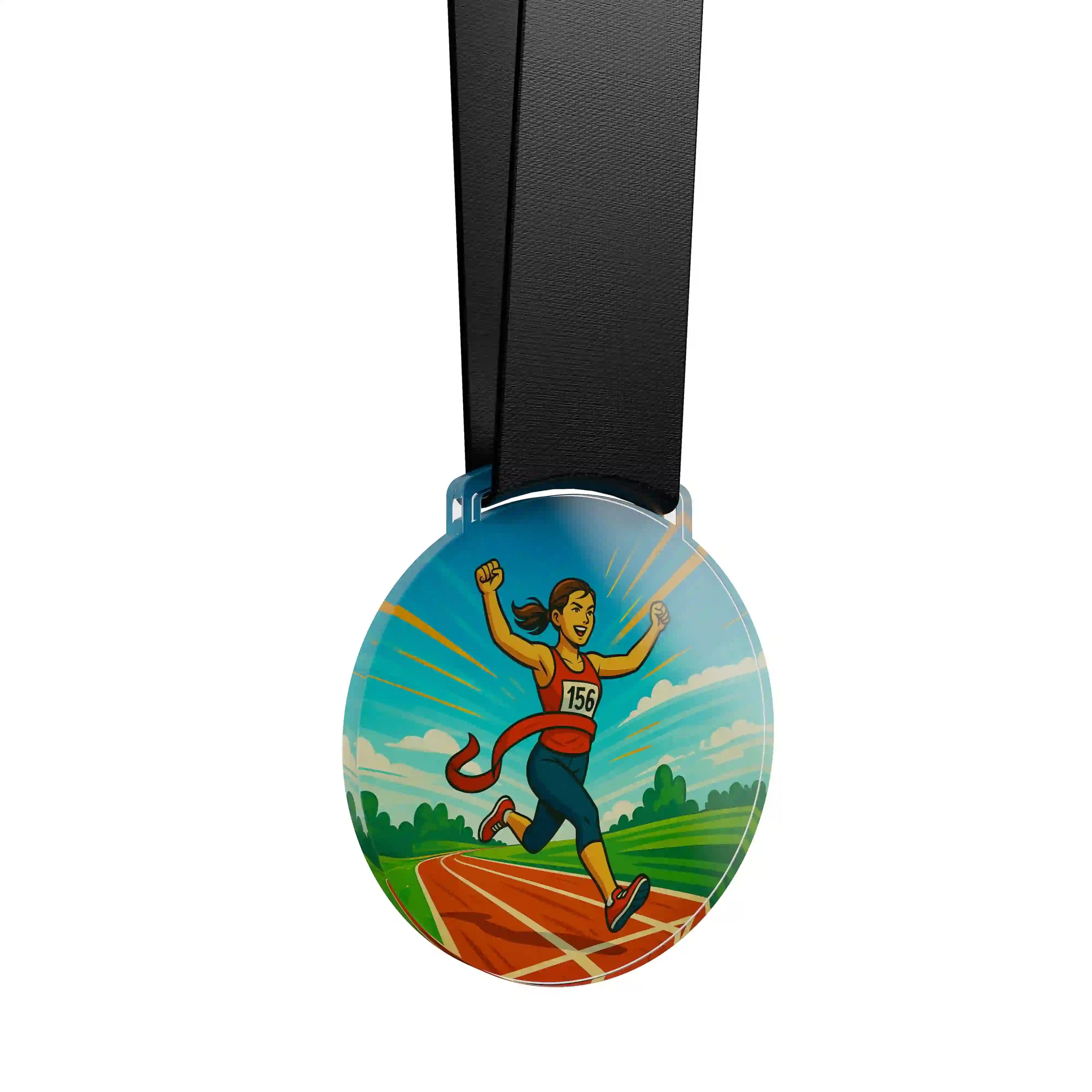 médaille en acrylique d'une femme faisant de l'athlétisme