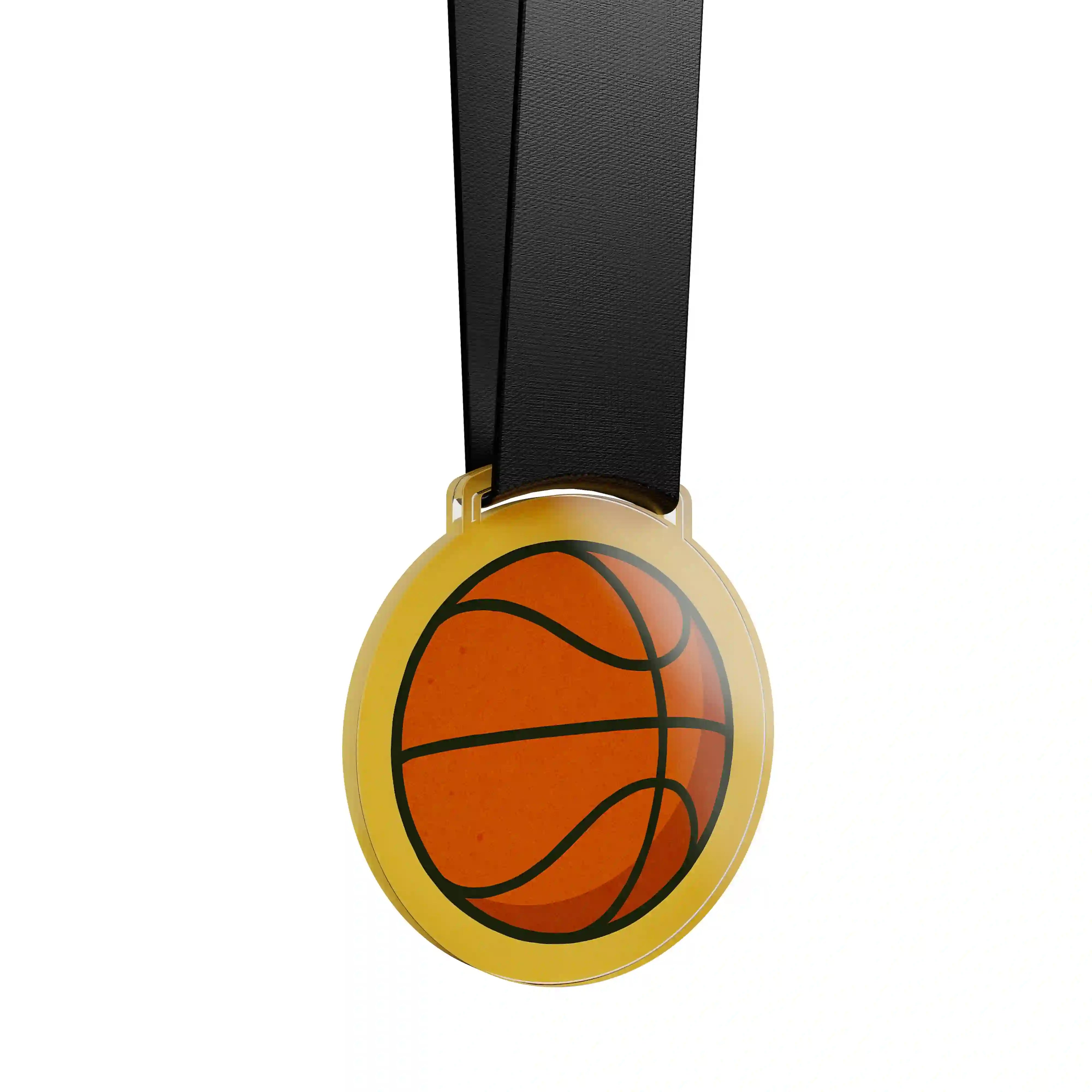 médaille en acrylique d'un ballon de basket sur fond jaune