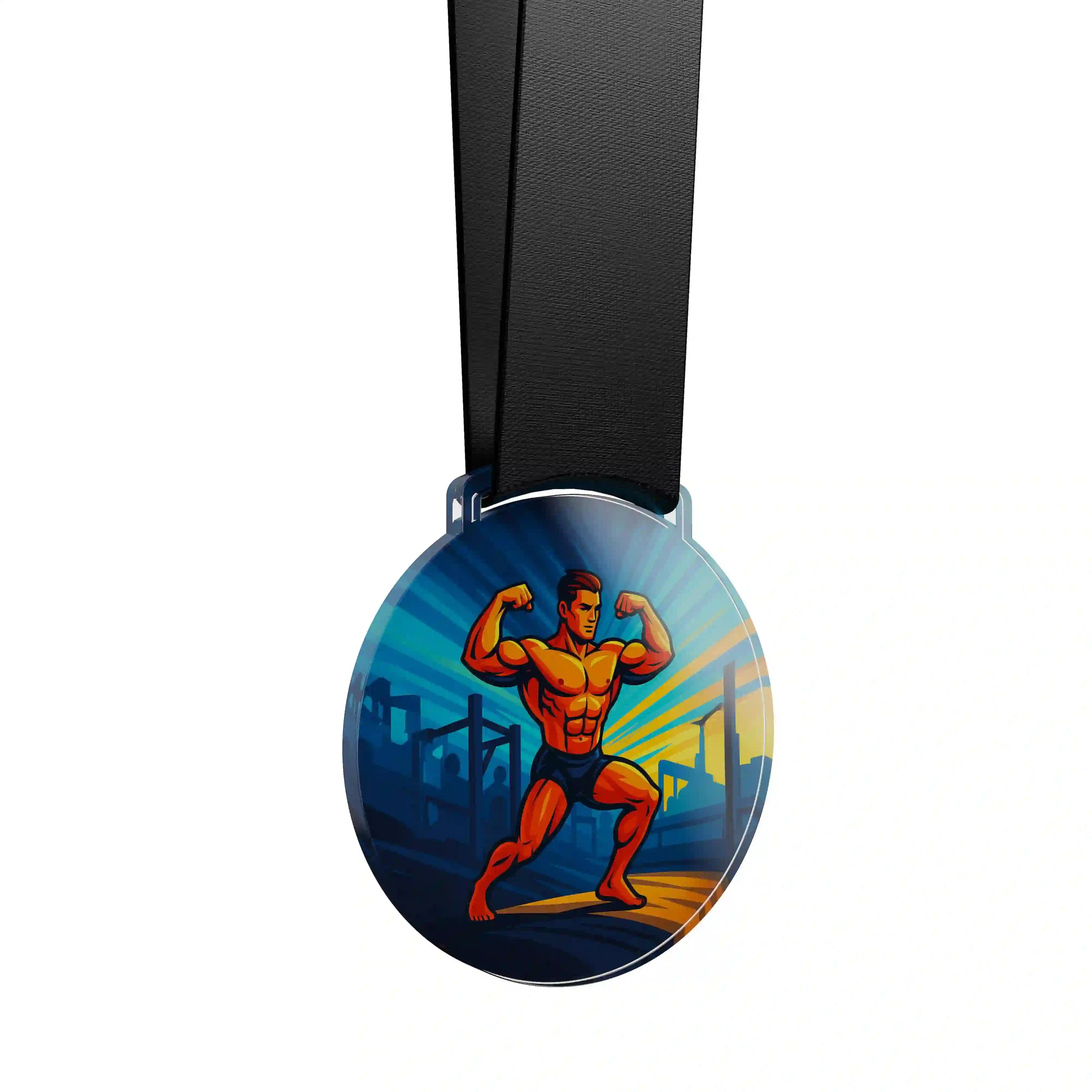 médaille en acrylique d'un homme faisant du bodybuilding